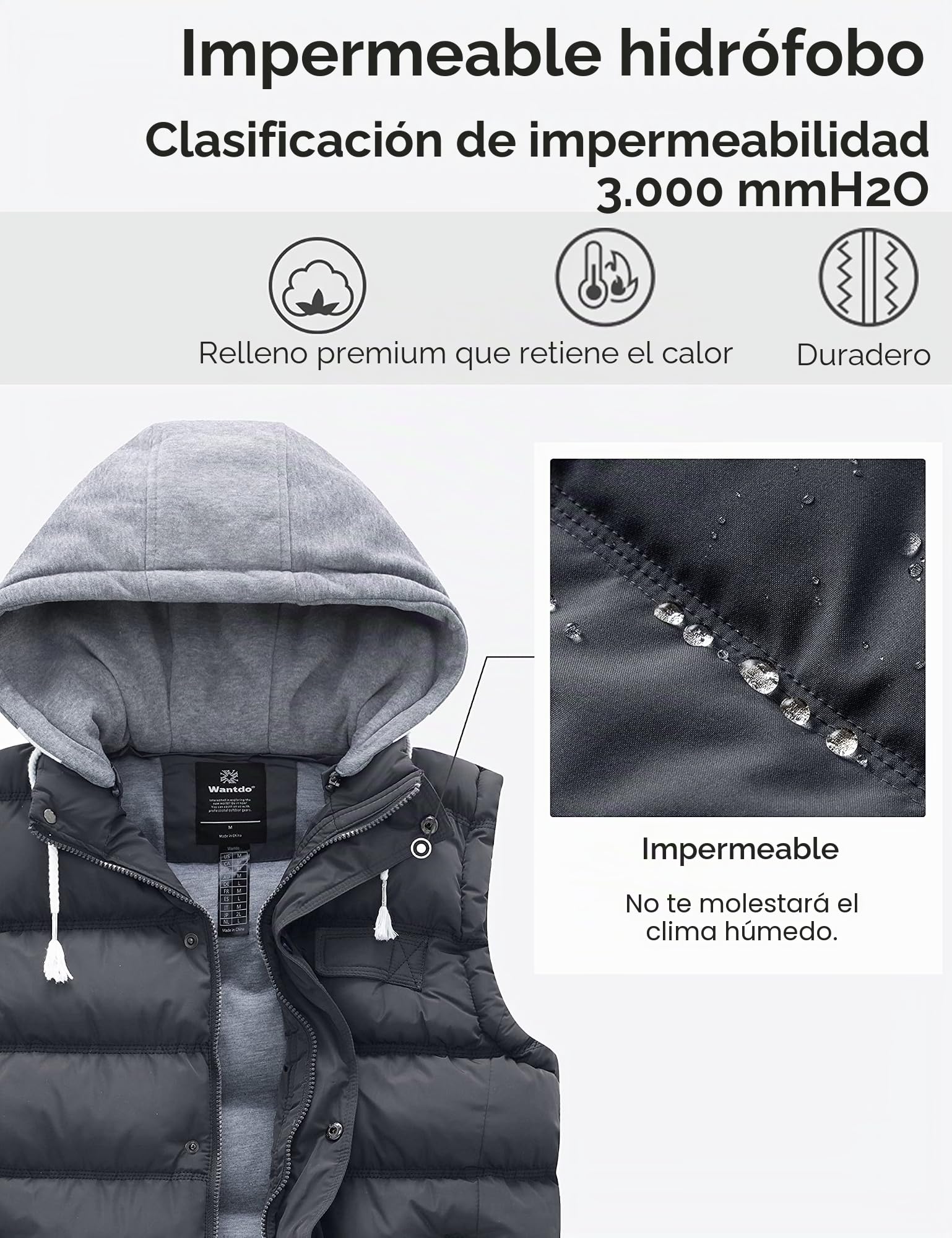 Wantdo Chaleco Acolchado de Algodón para Mujer Chaleco Cálido de Invierno Calentador de Cuerpo con Capucha Extraíble Mujer