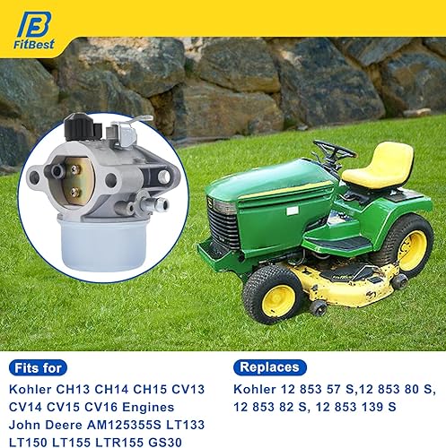 Miniatura 3 de FitBest Carburador para John Deere AM125355 LT133 LT150 LT155 LTR155 GS30 Kohler 12-853-57-S 12-853-80-S Carb
