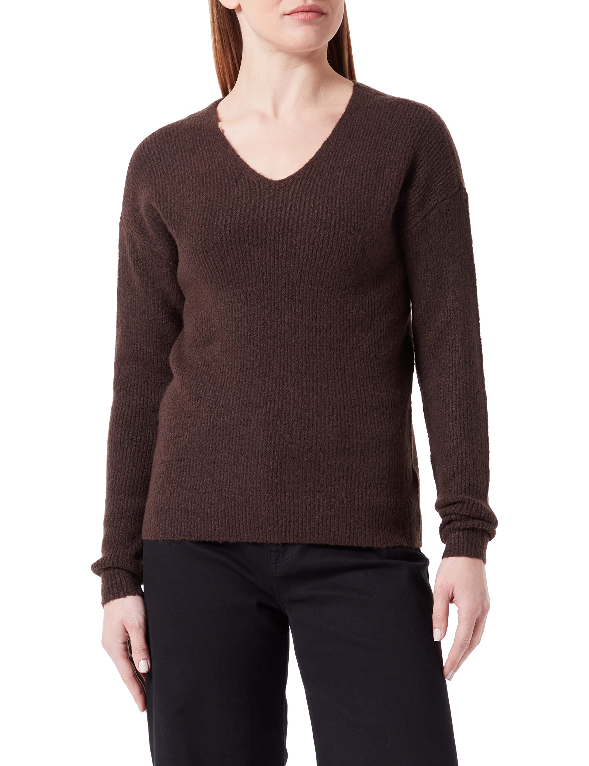 ONLY Women's Onlcamilla V-Neck L/S Pullover KNT Noos Sweater, Mulch/Detail: Melange, XS