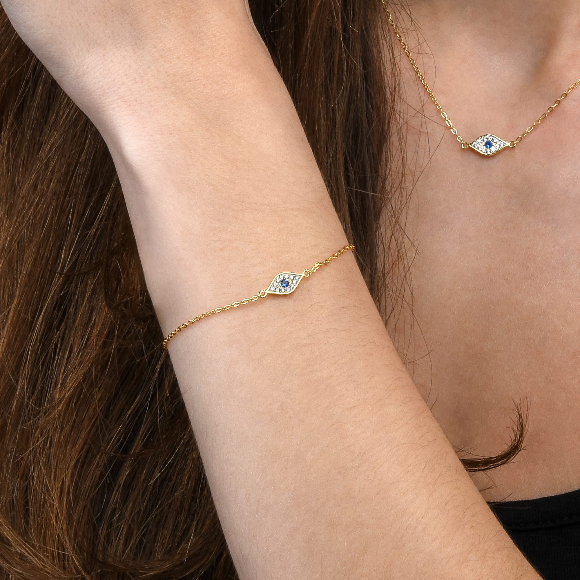 Diamond Treats Zierliches Evil-Eye-Armband aus 925er Sterlingsilber für Damen und Mädchen, Silber-, Gelbgold- oder Roségold Böser Blick Armband mit funkelnden Zirkonia-Steinen