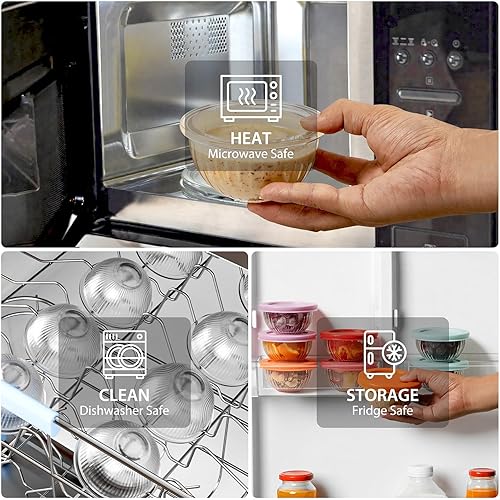 Miniatura 8 de Freshmage Cuencos Pequeños de Vidrio con Tapas, [8 Unidades - 6.25 Oz] Juego de Cuencos para Preparación de Comidas, Recipientes Pequeños Apilables