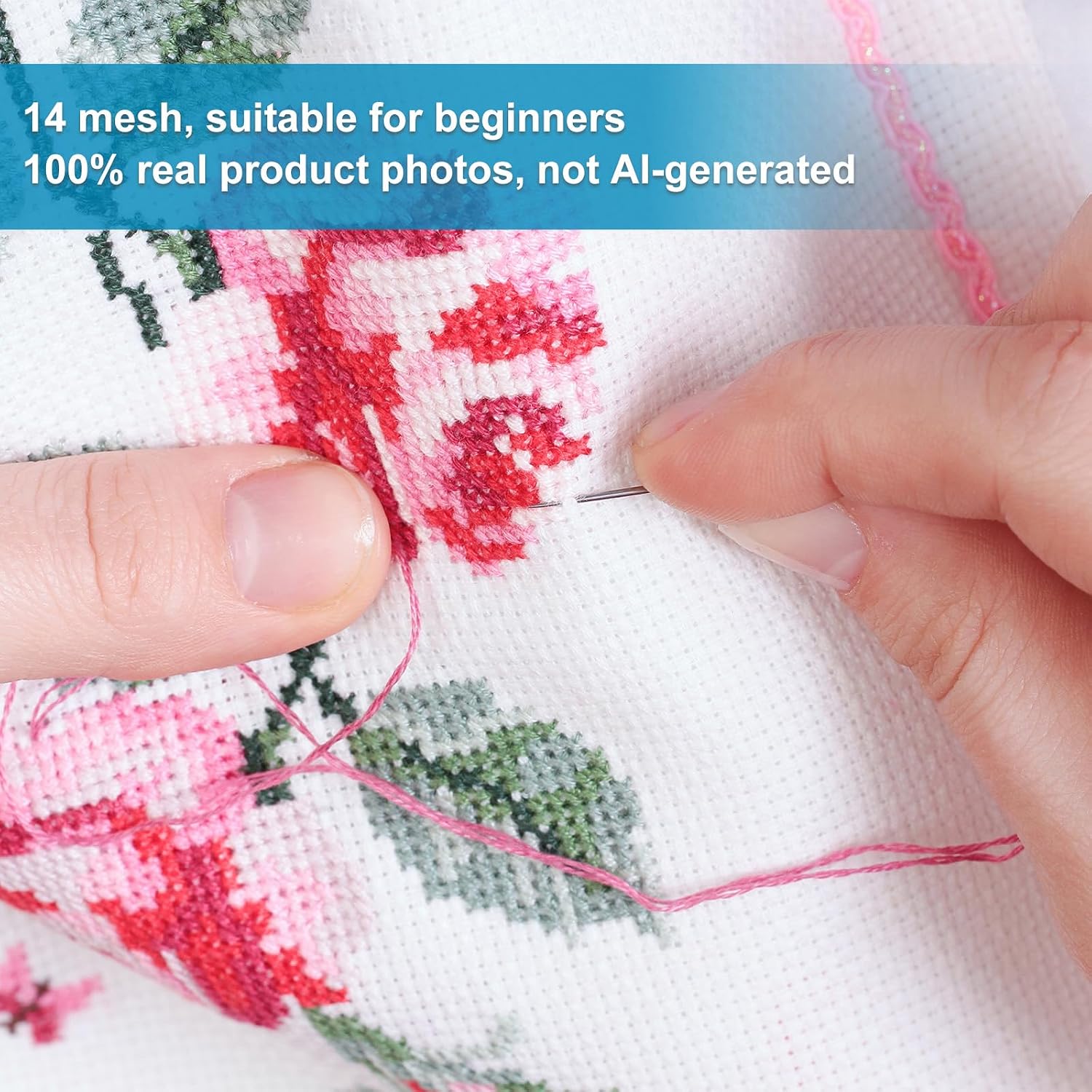 14 Mesh Pure Cotton Needle Point Canvas, 50x40cm/20x16in White Blank Embroidery Cloth Needlepoint Fabric for Cross Stitch Craft Projects
