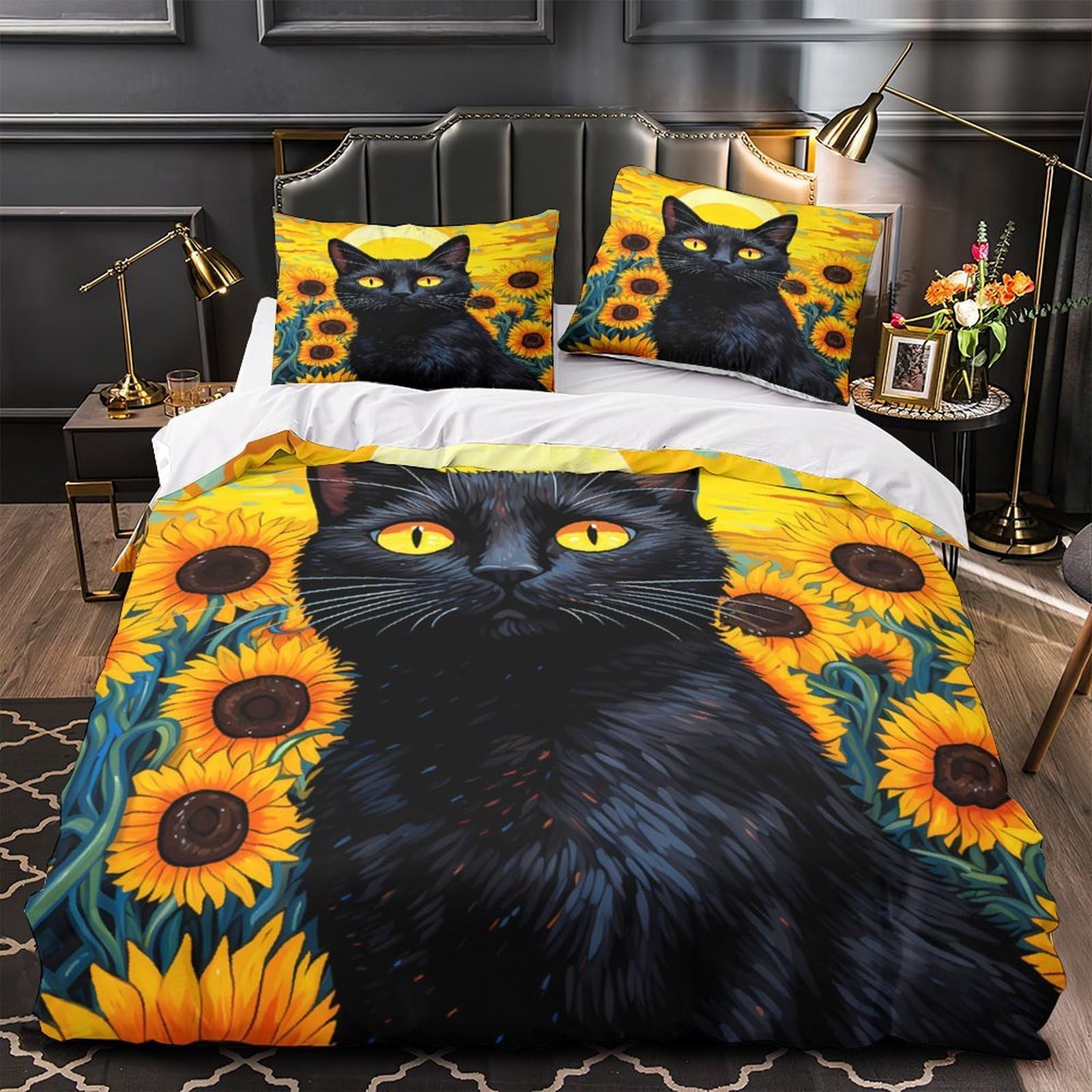 Housse de couette 260x220 respirante avec fermeture éclair parure de lit chat 3D