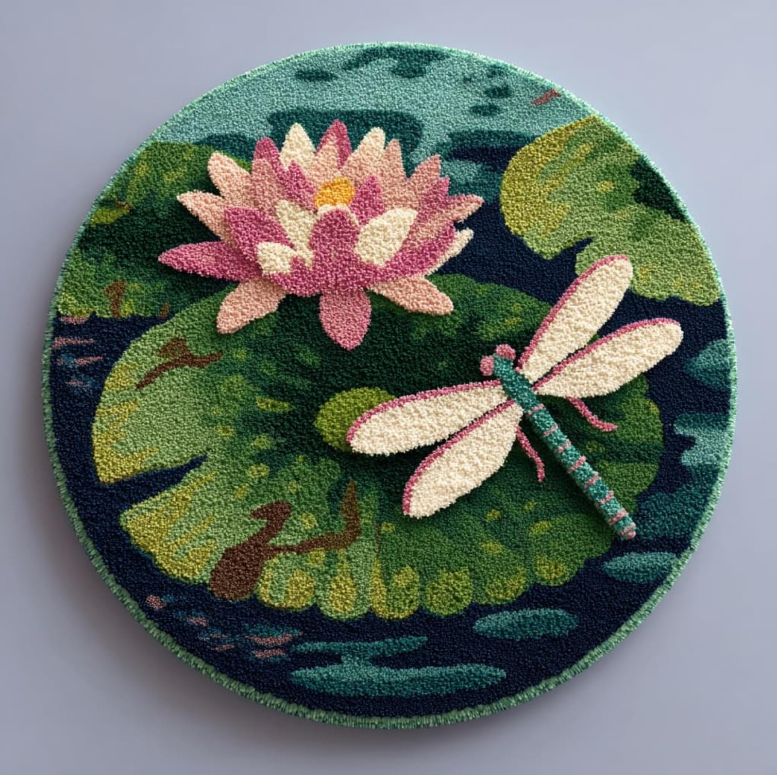 WallustrioaW DIY Latch Hook Rug Making Kit for Adults Kids,Dragonfly and Lotus,Handmade Rug Crochet Yarns DIY Door Mat Kits for Home Decor Festival Gift,50x50cm