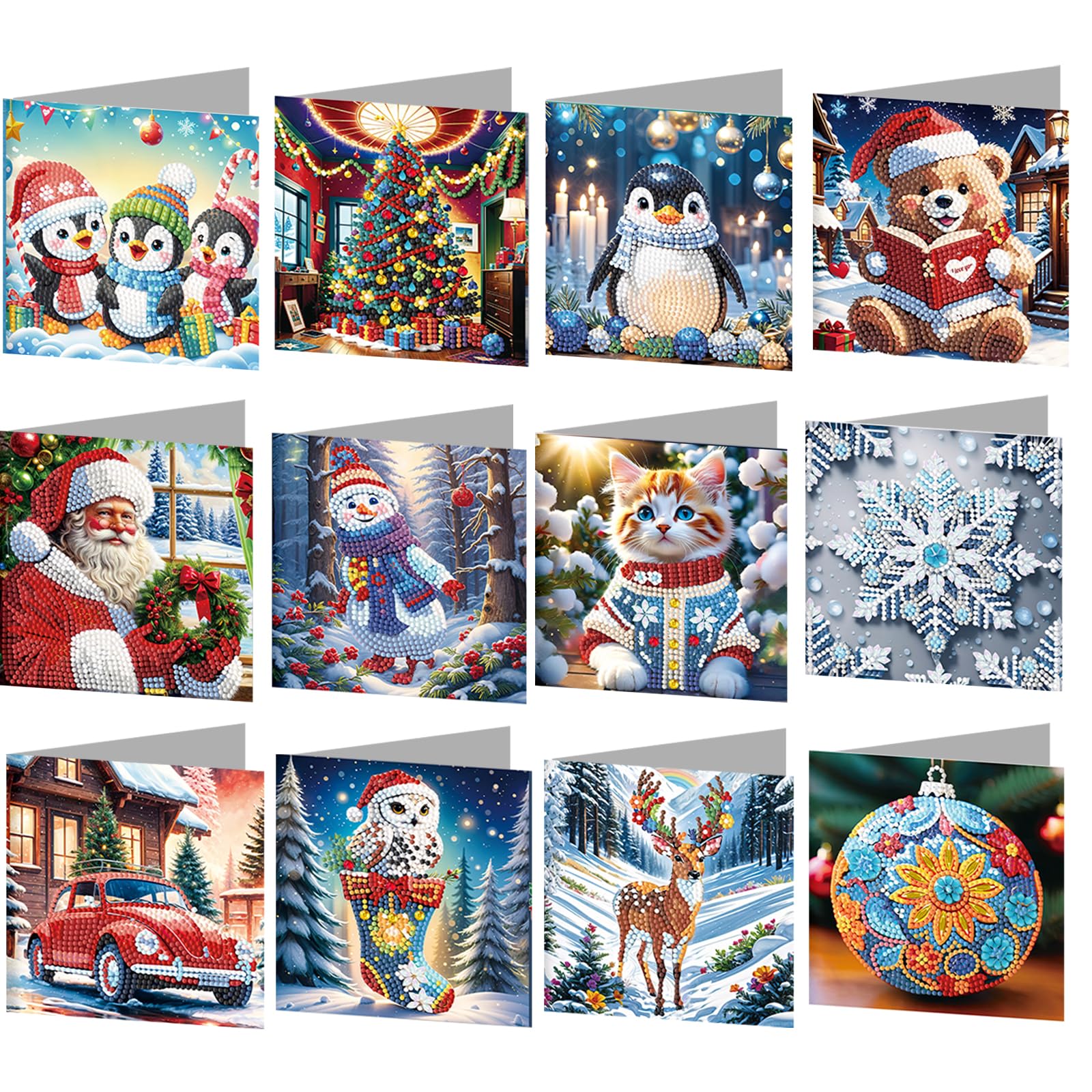 POETRYDRAW 12Pcs Winter DIY Diamond Art Greeting Cards Set with Envelopes & Tools – Creative Birthday & Thanksgiving Card Kit
