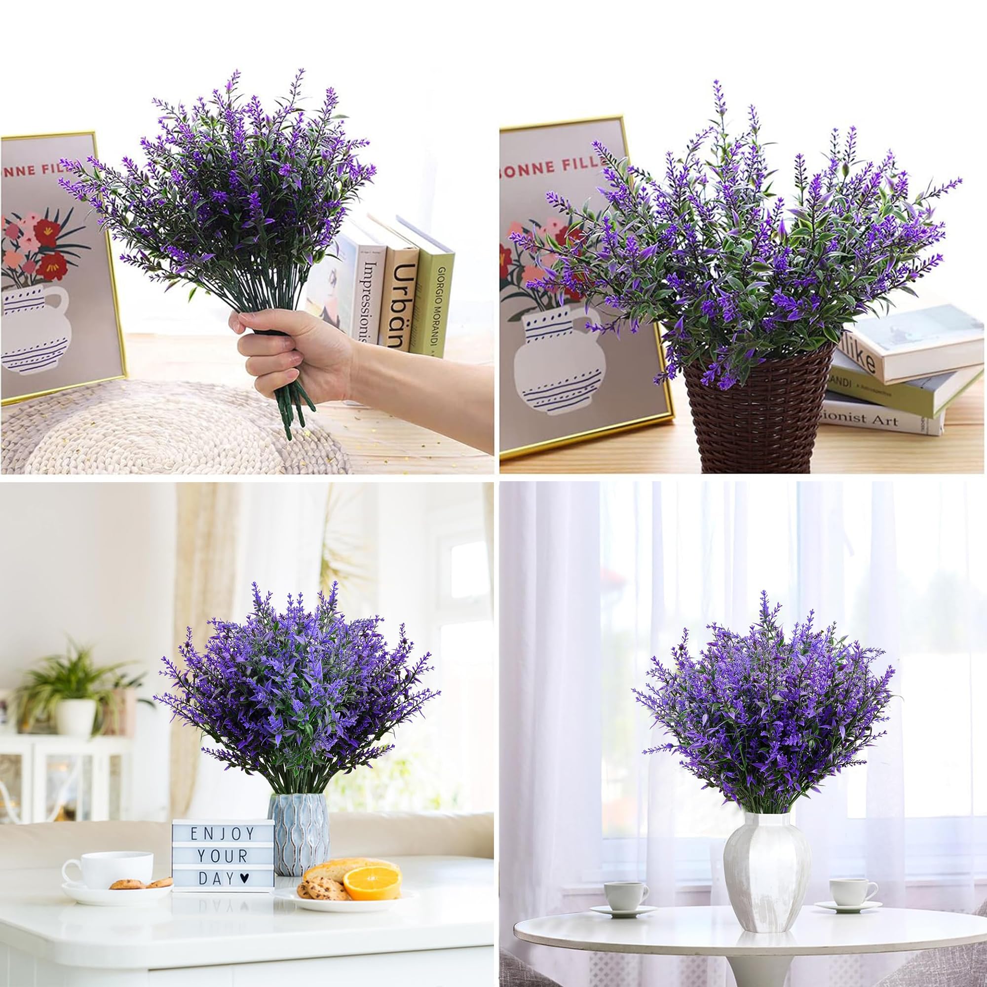 HNVNER 16 Piezas Flores de Lavanda Artificiales Exterior, Planta de Flores Artificiales Resistentes a los Rayos UV para Decoracion Exterior y Interior(Púrpura)