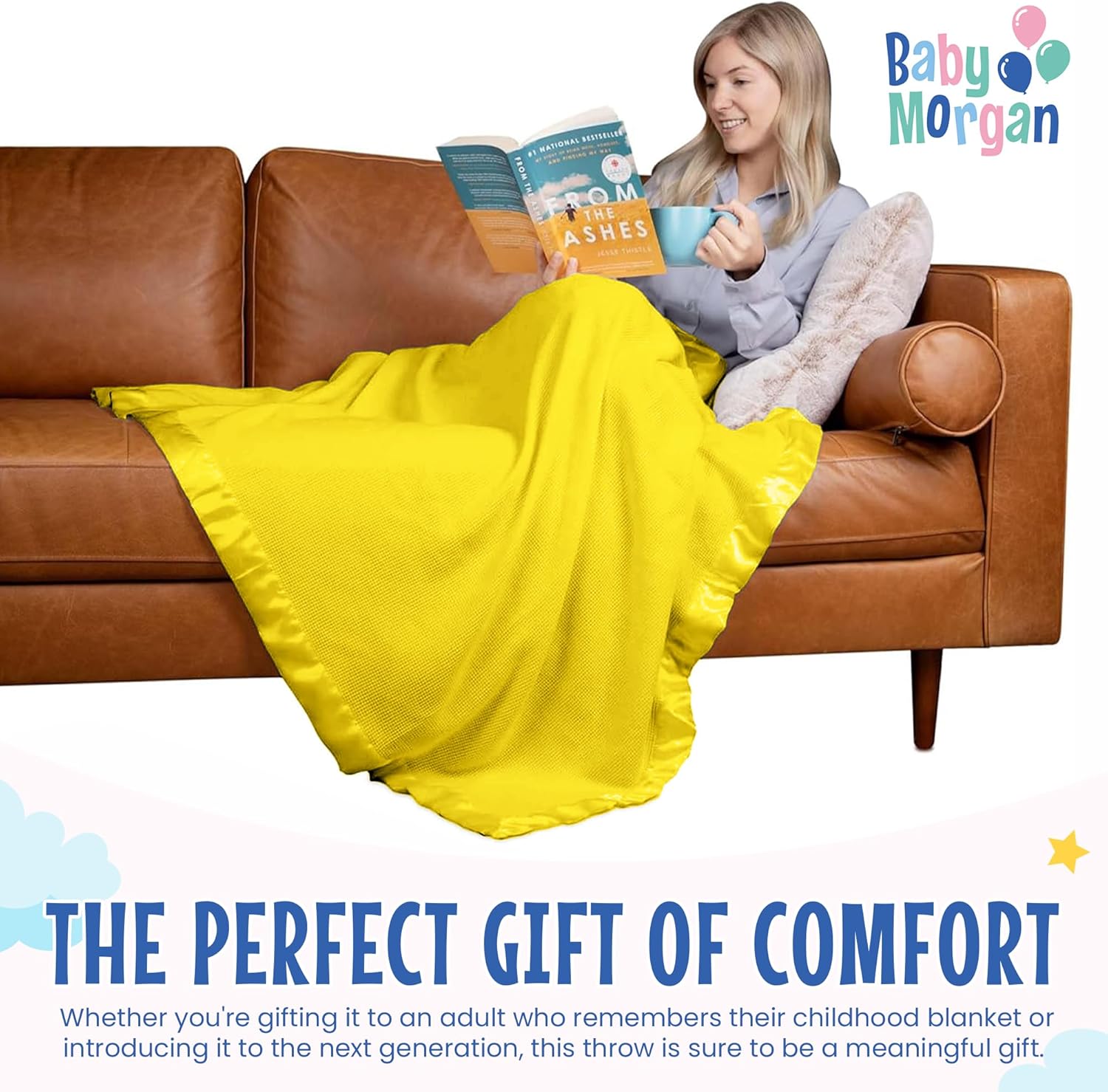 Adult Thermal Waffle Throw Blanket - Soft Lightweight Waffle Knit Design - Breathable Layer for Couch, Bed & Travel - Blanket for Home & Living Room - 50" x 60" (Satin Trim, Yellow) - Image 2