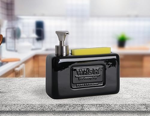 Miniatura 9 de Clasin Home Dispensador de jabón para fregadero de cocina con soporte de esponja, repuesto de jabón líquido de 28 onzas líquidas, elegante