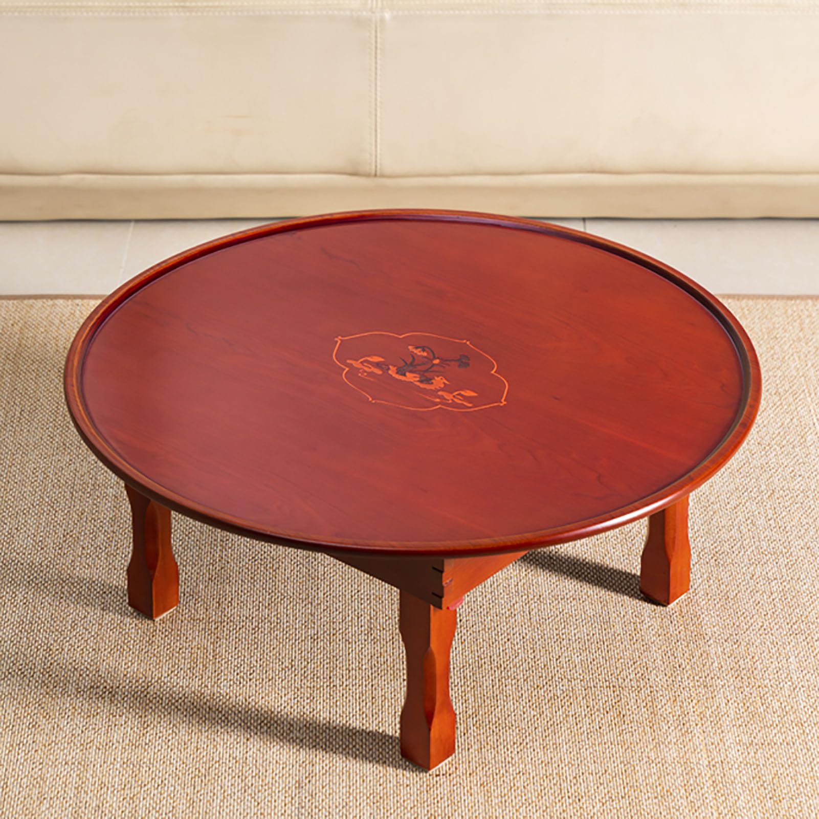 Round Folding Coffee TableJapanesestyle Low Table for Floor Seating Wooden Dining Table for Bedroom Bay Window & Tea Room (80cm/31in Diameter)