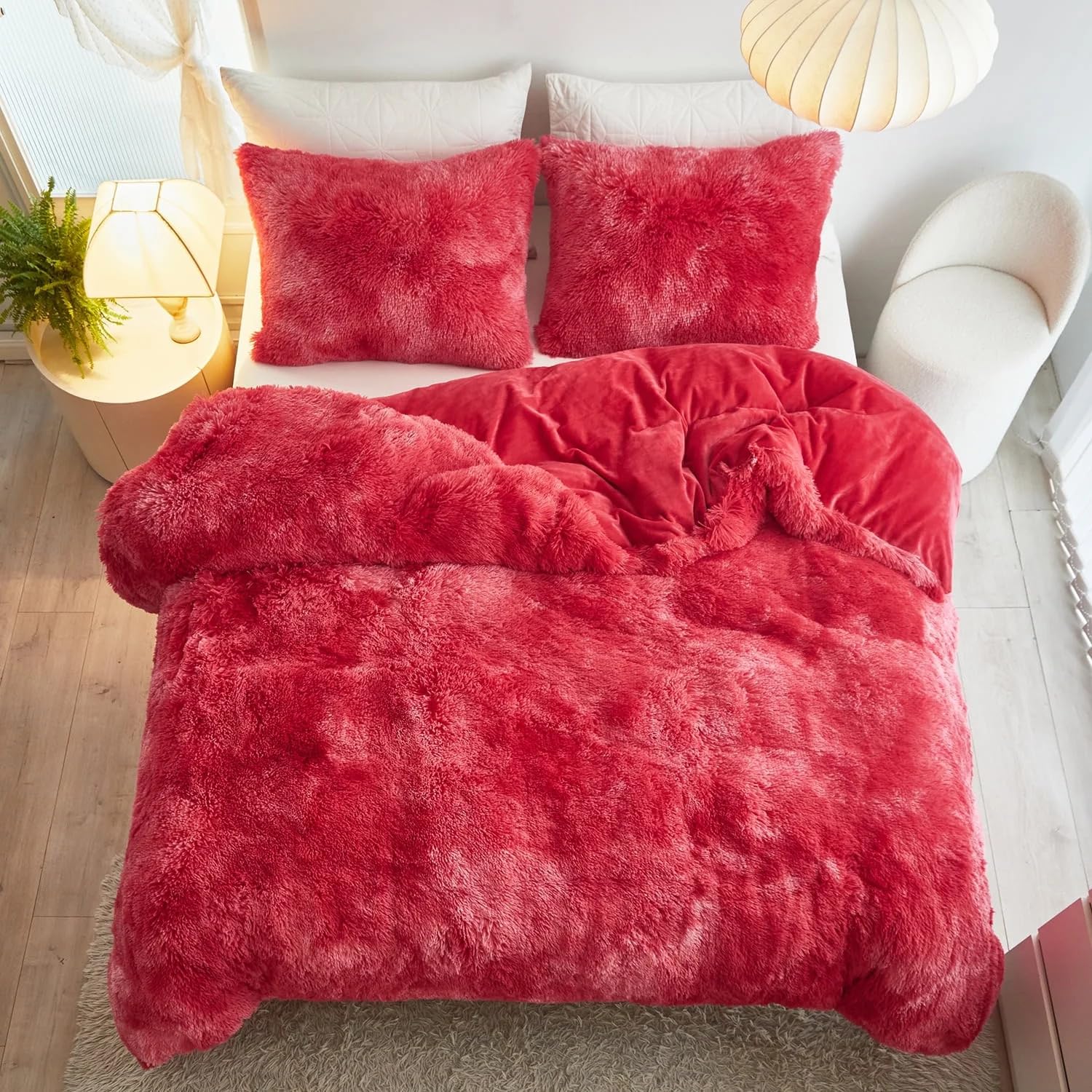 Teddy Fleece Bedding Set, Snuggle Cuddle Hugg Snug Sherpa Duvet Cover with Pillowcase – Super Soft, Fluffy & Warm Thermal Winter Bed Set – Cozy Plush Blanket Feel (Red, Double)