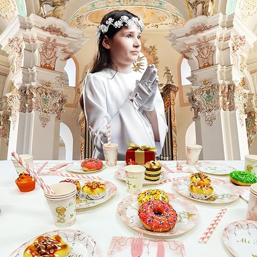 Miniatura 6 de 112 platos de bautismo, servilletas, tazas de decoración para niña, Mi Bautizo, baby shower, primera comunión, vajilla desechable para fiesta,