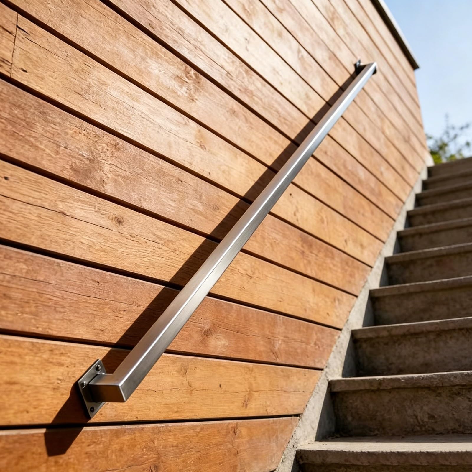Hamankim One Color 1Ft-20Ft Square Tube Stair Handrails - Silver Stainless Steel Corridor Safety Grab Rails - Industrial Wall-Mounted Banisters Non-Slip Rail For Porch Deck Garage(12Ft/3600Mm)