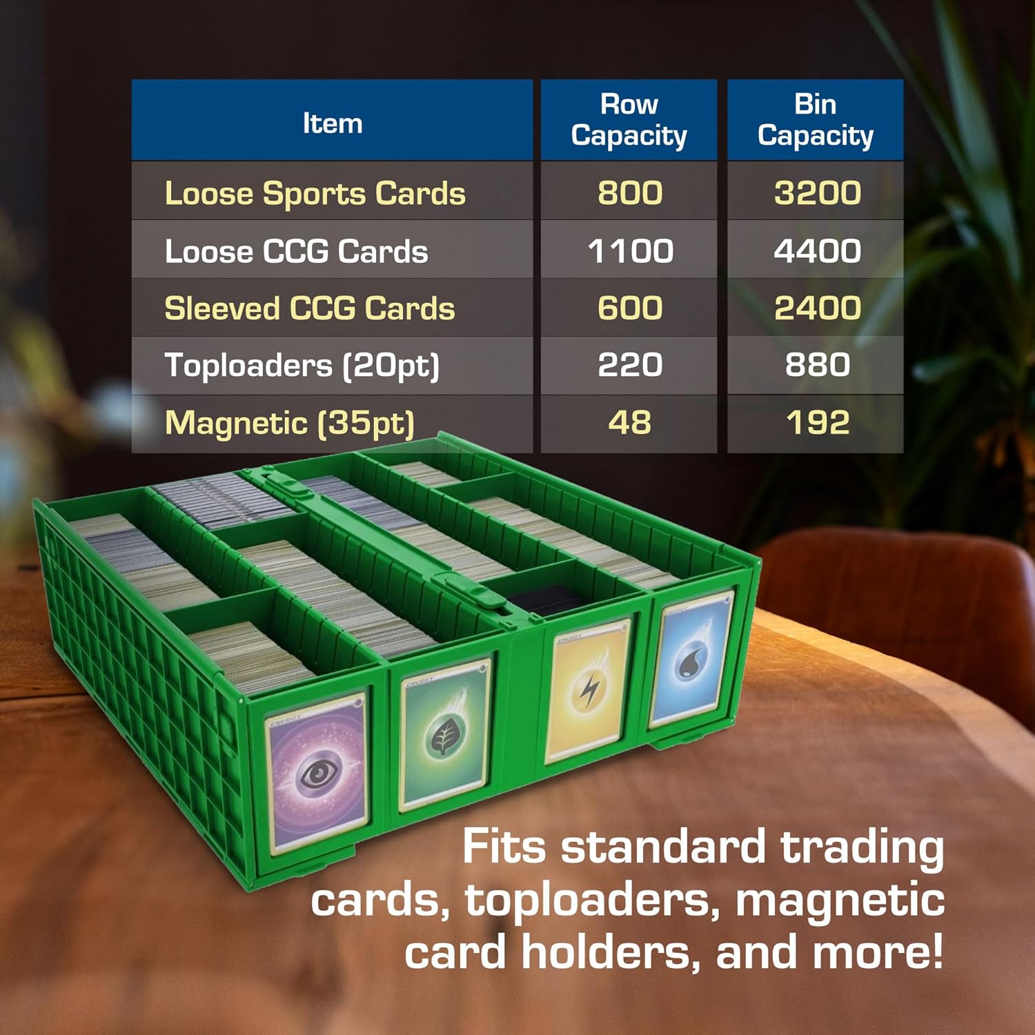 BCW Collectible Card Bin – Green | Holds 3200 Cards | Includes 4 Dividers | Storage for Pokémon, MTG & Sports Cards