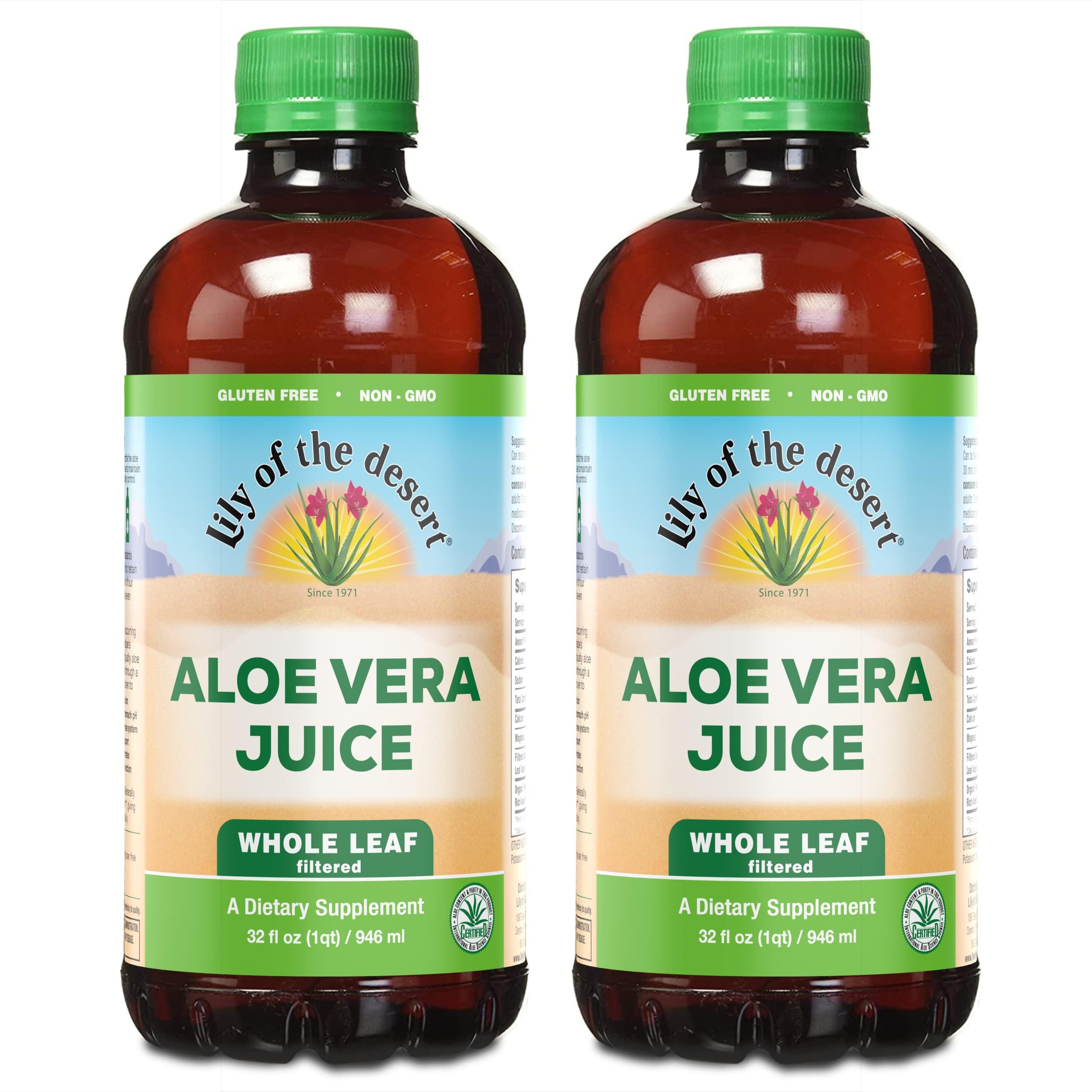 Lily of the DesertAloe Vera Juice Drink, Whole Leaf, Vegan Dietary & Immune Support, Gluten Free Liquid Digestive Aid, No Water Added, (2 Pack) 32 Fl Oz Ea
