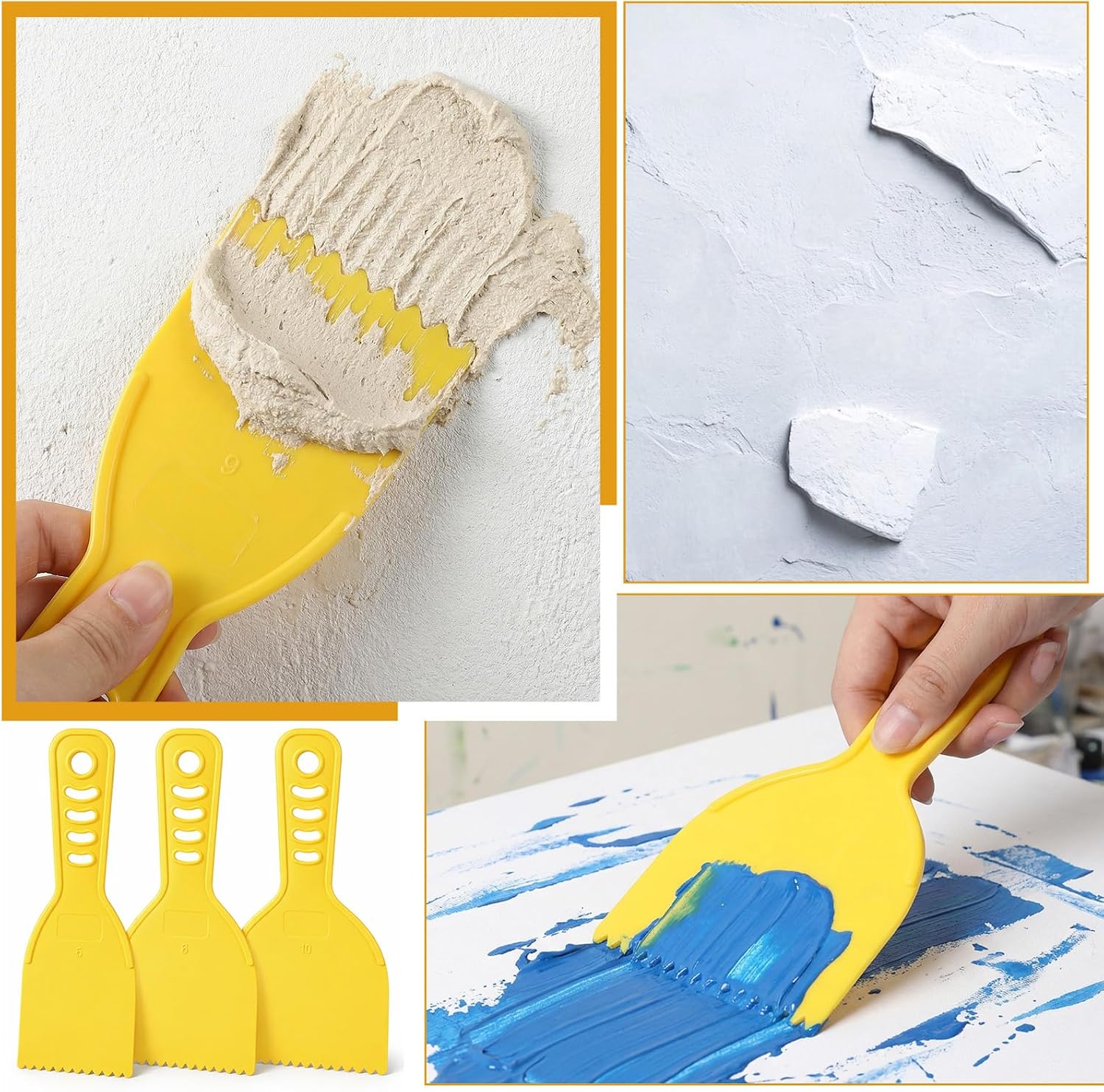 3Pcs Adhesive Spreader, Plastic Notch Trowel with Handle, 3 Sizes Notched Glue Applicator Kits for Automotive Body Fillers Putties Glazes Epoxy Resin Caulk Glues