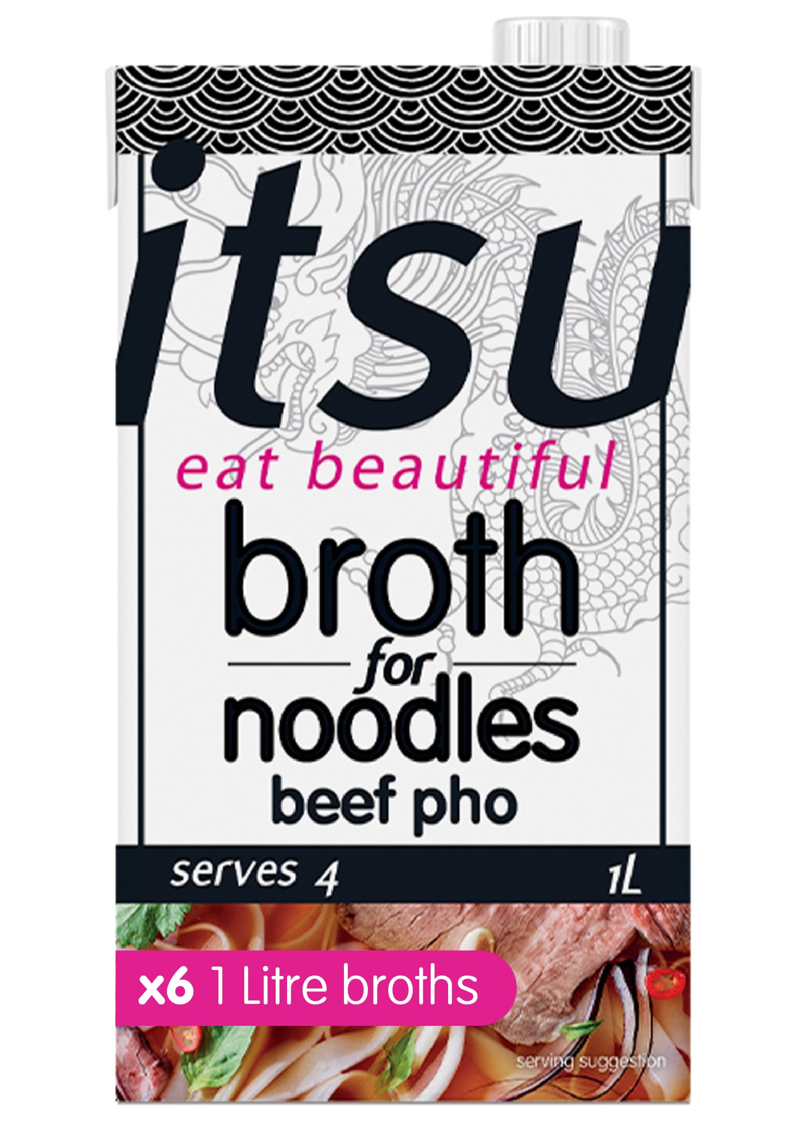 itsu Beef Pho Broth For Noodles 1L | Ready-to-Use | Asian-Inspired | Pack of 6