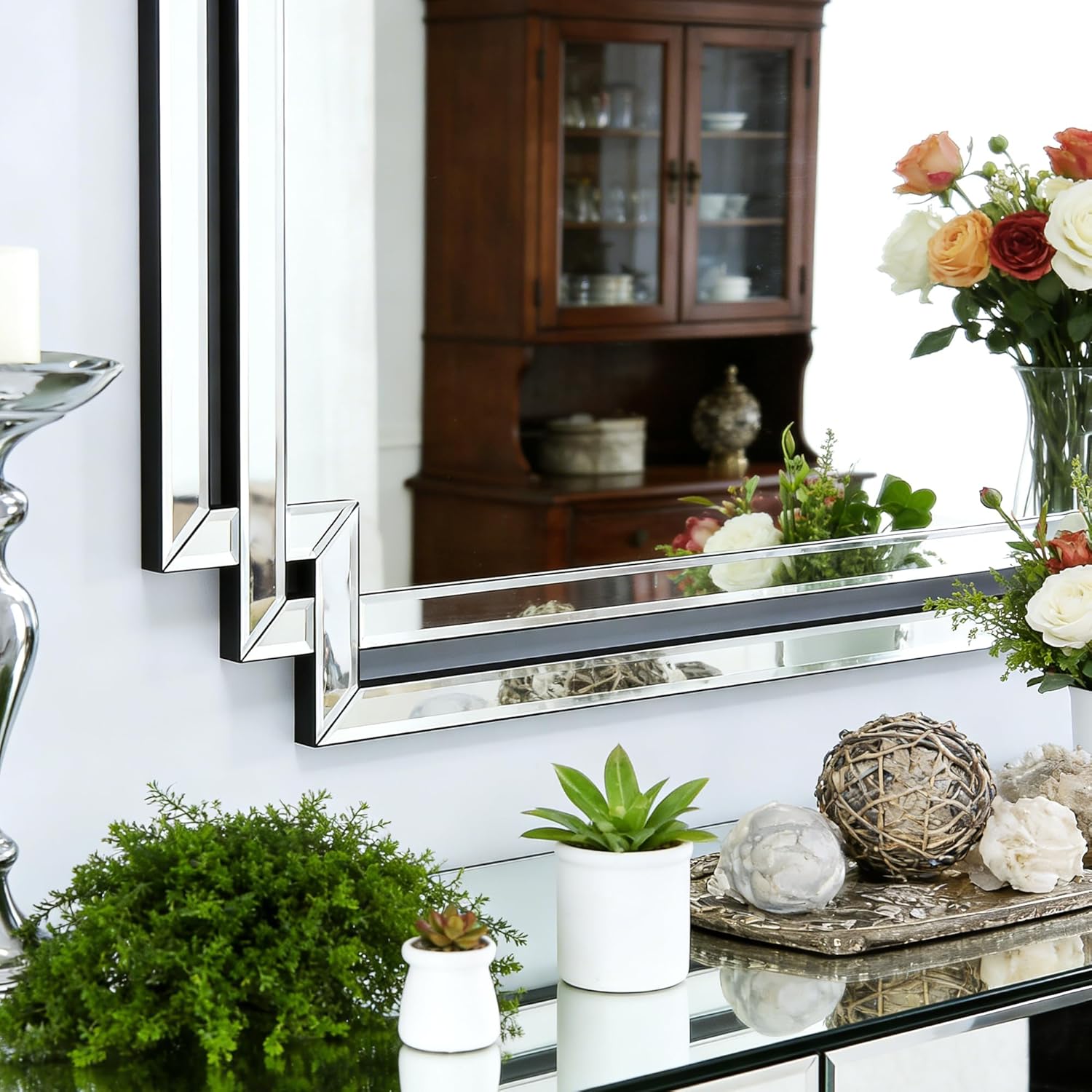 36" X 47" Large Decorative Wall Mirror for Decor, Large Elegant Living Room Mirror with Glass Pieces and Beveled Edge, Modern Bathroom Mirror Hang Horizontally or Vertically