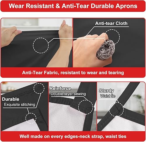 Miniatura 3 de SHEOMERN Delantal de tela impermeable, antidesgarros, ligero, con lazos de cintura larga, delantal para lavavajillas