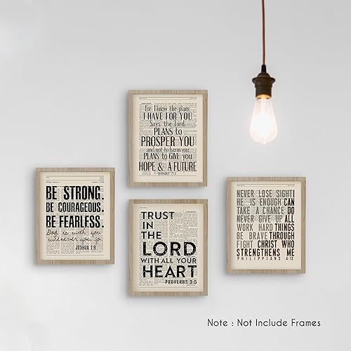 Miniatura 4 de Juego de 4 pósteres de arte de pared con versículos bíblicos vintage cristianos para oficina, con texto en inglés "Joshua 1 9", impresiones