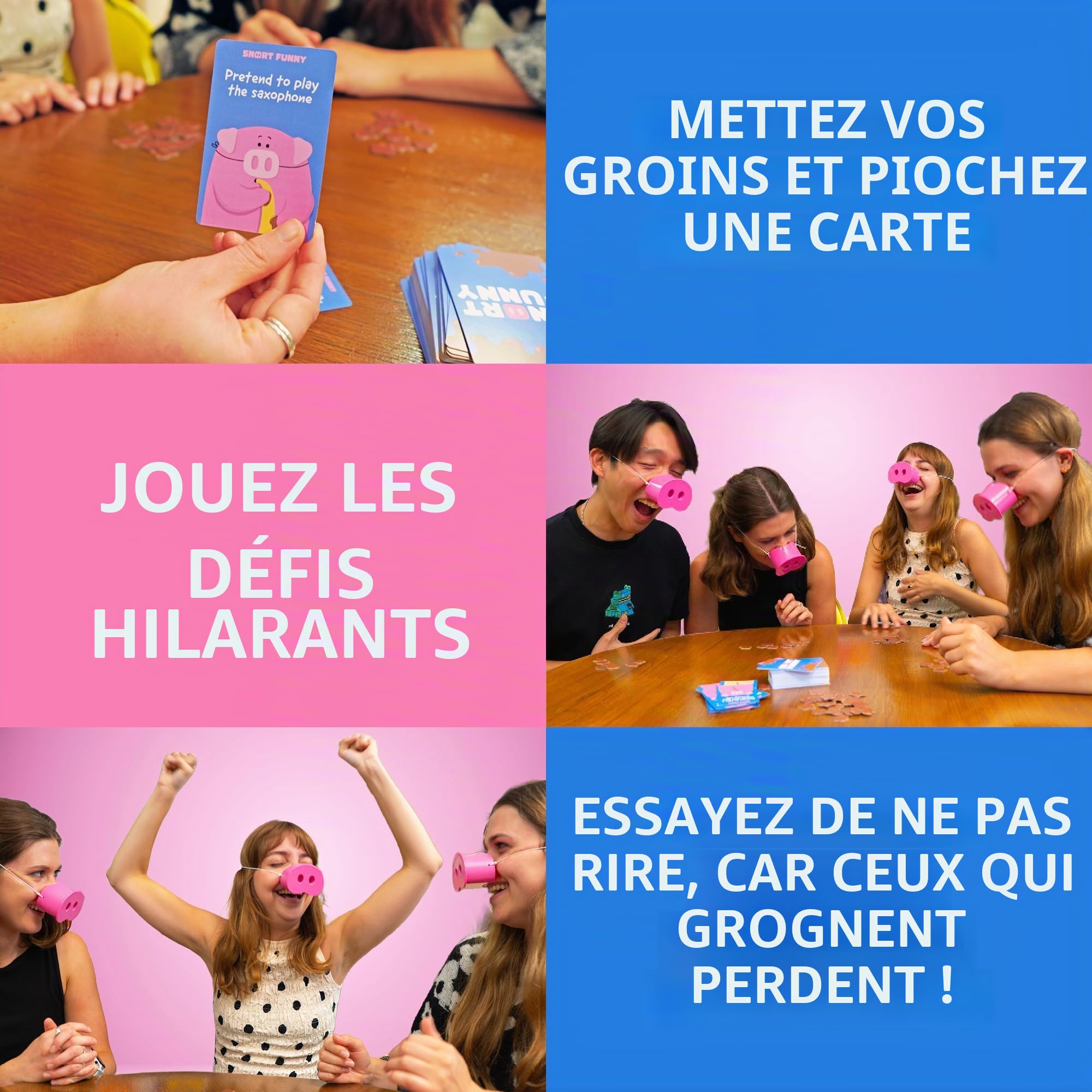 Snort Funny – El Increíble Te Ríes Te Pierdes Juego de Fiesta, Juegos Familiares Para Niños y Adultos Con 150 Tarjetas de Desafío, 5 Focicos de Cerdo y Fichas de Lodo, Juegos Divertidos Para Amigos y