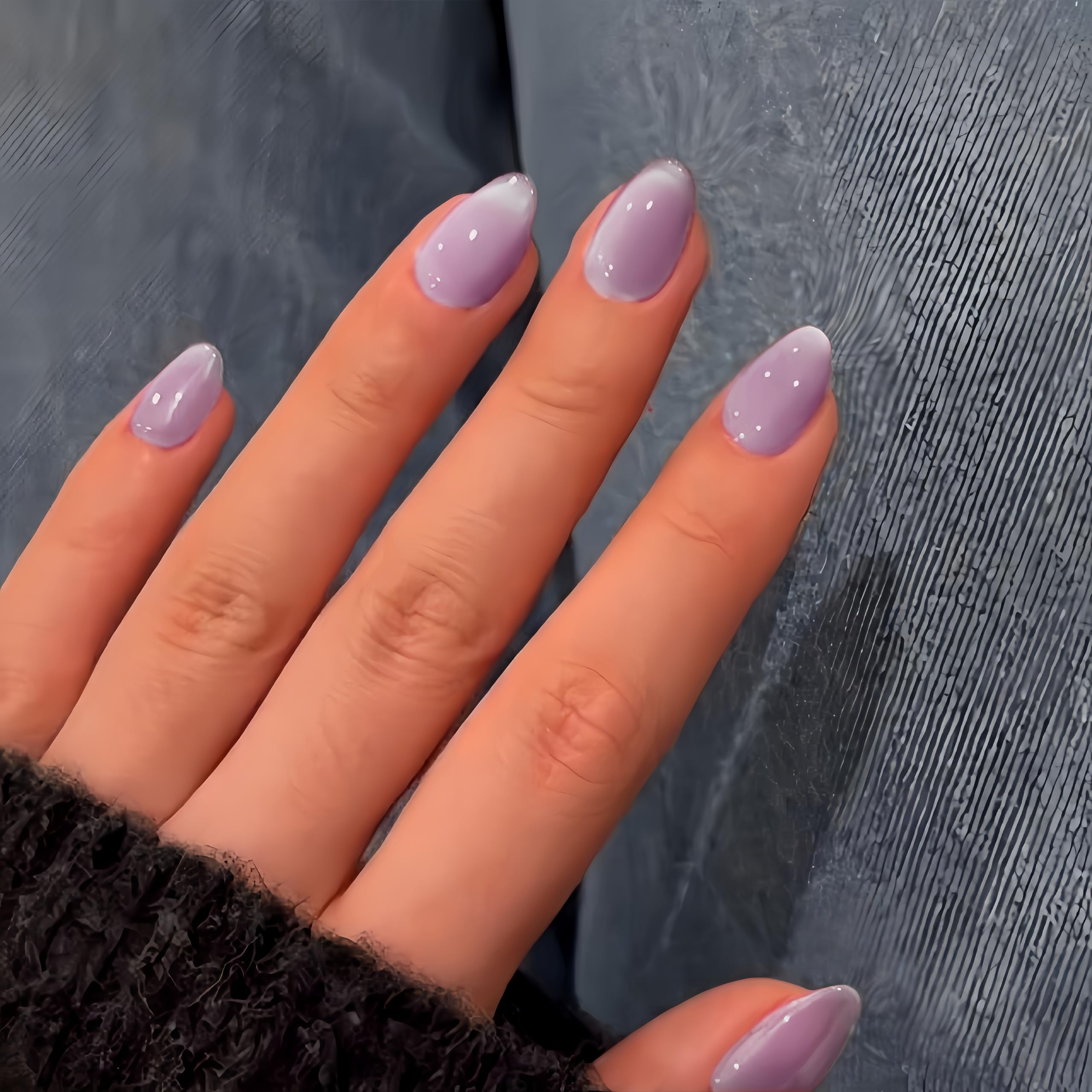 SXVME Soft Gel Press on Nails Extra Short Oval, 30 Pcs Pastel Purple Cat Eye False Nails Short Almond