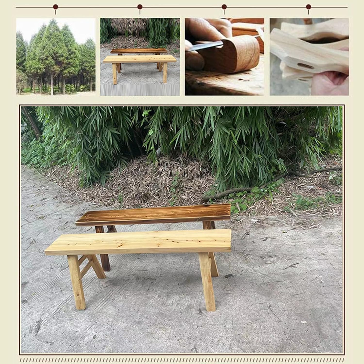 Farmhouse Indoor Wooden Living Room Dining Bench, Asian Natural Wood Kitchen Entryway Bench, Perfect for Entryways, Dining Rooms, Living Areas, and Hallways