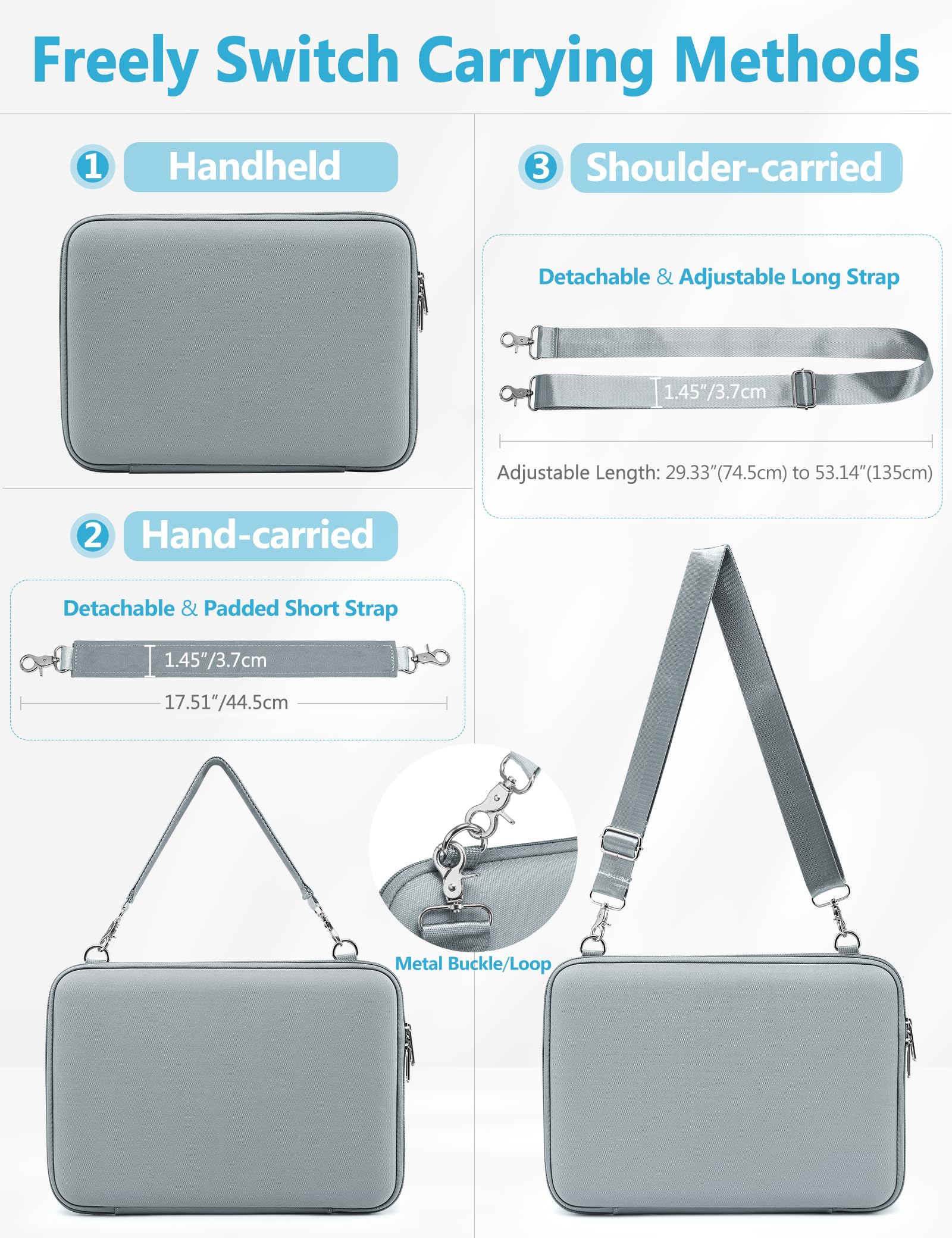 HYZUO 17-17,3 Pollici Custodia Rigida Portatile Borsa, Blu Cenere