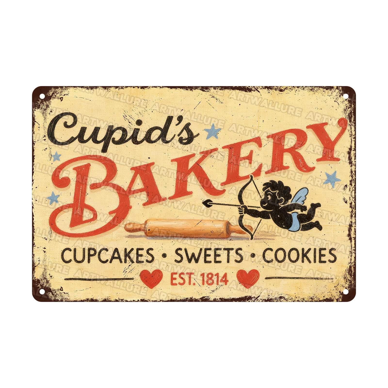Vintage Cupid Bakery Metal Sign Country Style Valentine Decor Tinplate Wall Art For Home Bar Cafe Farmhouse Kitchen 8x12Inch