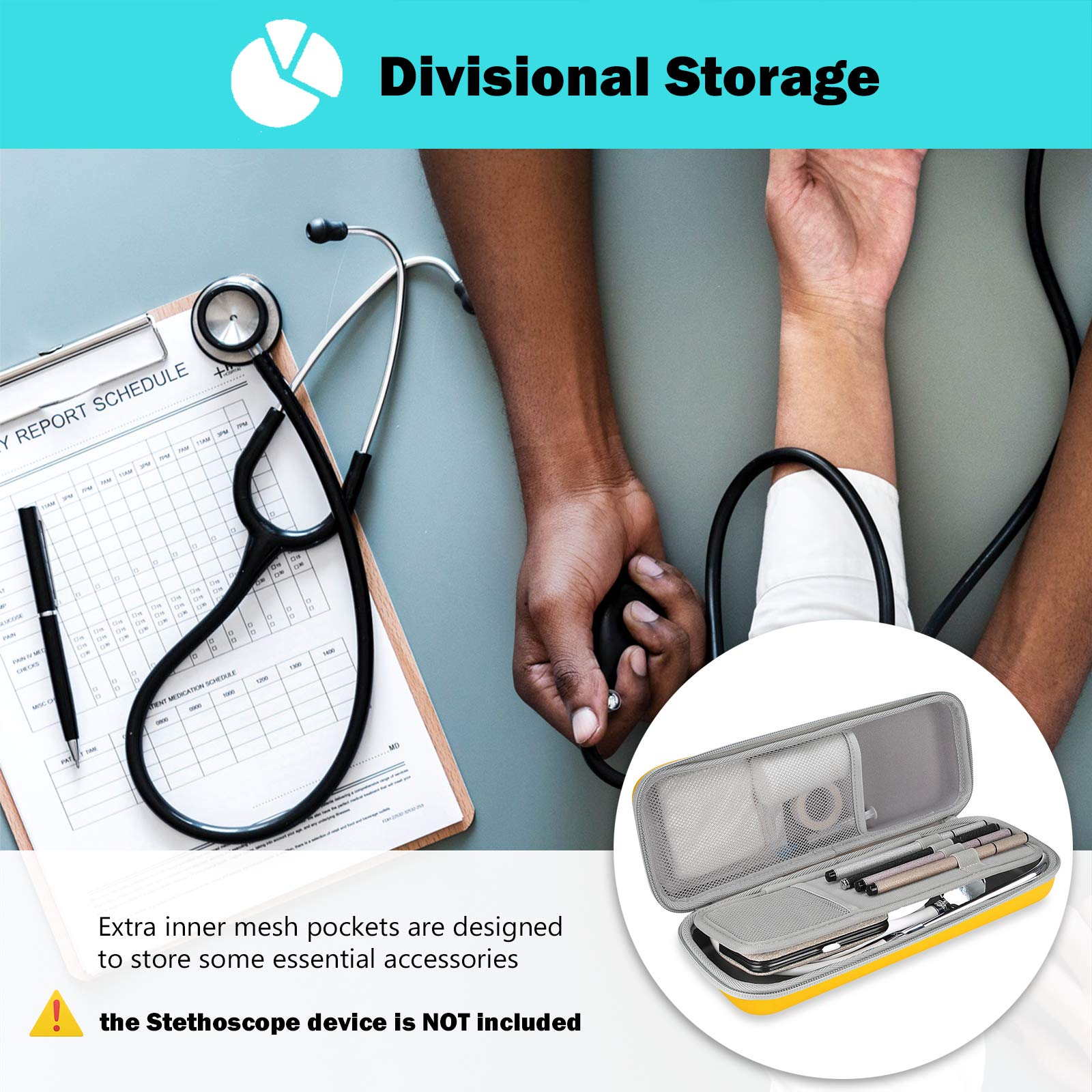 ProCase Hartschalen-Stethoskop-Hülle – Stoßfestes EVA-Etui Für 3M Littmann, Omron, ADC, Dixie EMS, Mit Netzfächern & Handriemen (Schwarz)