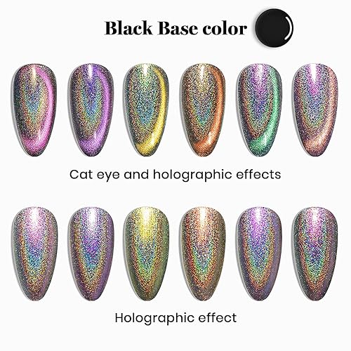 Miniatura 2 de RARJSM Juego de esmaltes de uñas de gel holográfico, kit de esmalte de uñas de gel de ojo de gato, kit de esmalte de uñas de gel magnético con