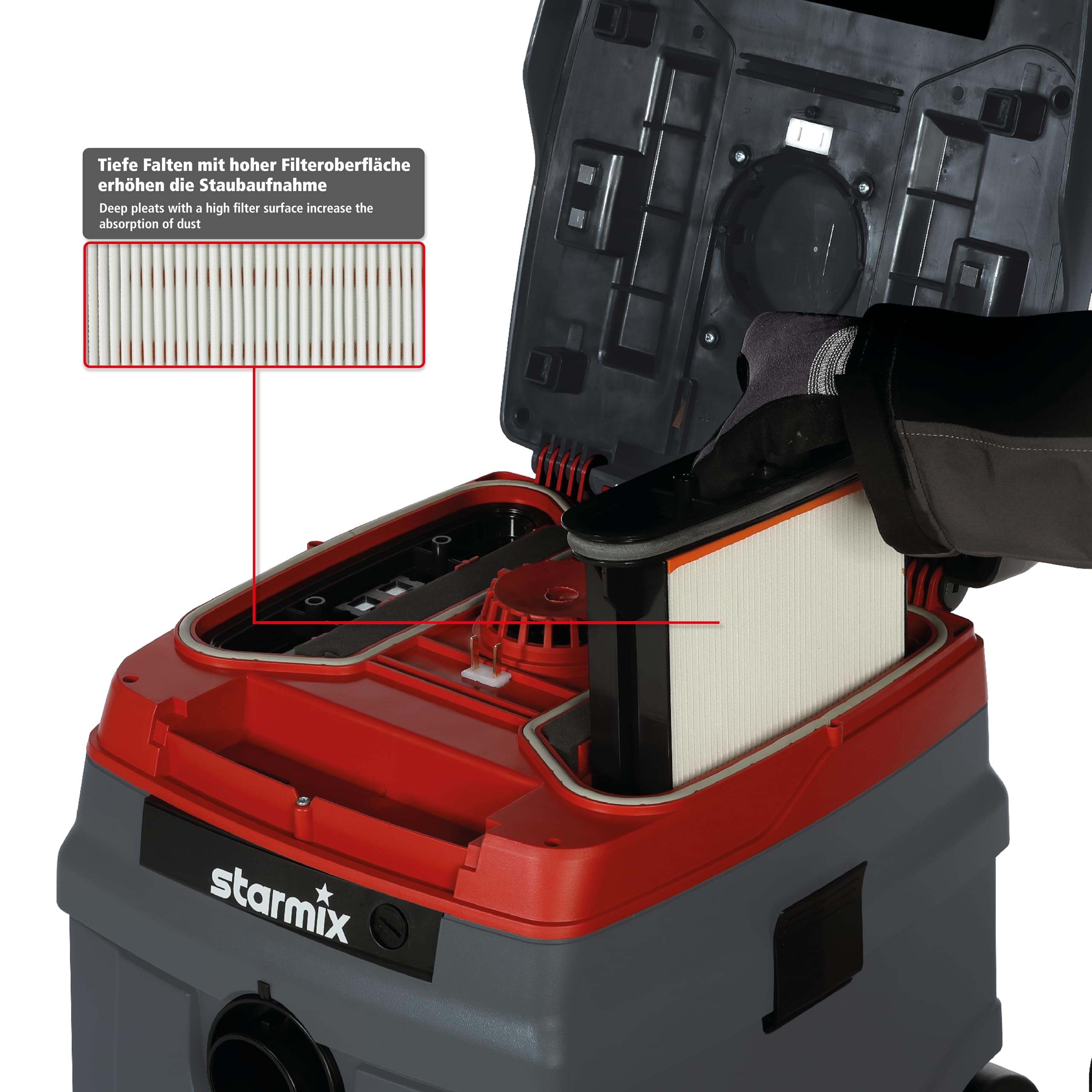 starmix ISC L-1625 – Aspirateur Industriel, Classe de poussière L avec Prise de Courant et Nettoyage Automatique du Filtre – Aspirateur Eau et poussière pour Chantier, 1600 W, 25 l, Tuyau de 5 m