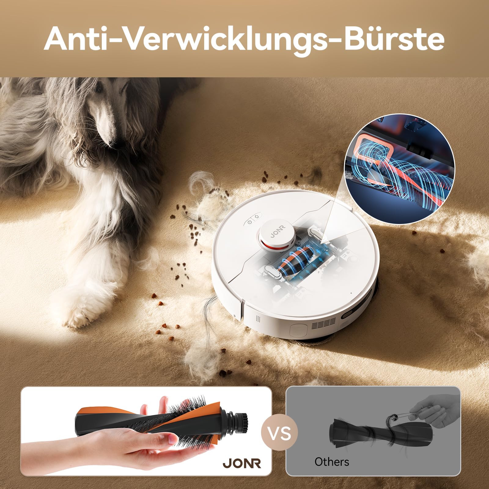 JONR T5 Pro 8150 Pa Robot Vacuum Cleaner - automatyczny odkurzacz, bezprzewodowy robot odkurzający, robot odkurzający sierść dla zwierząt z mope, suszenie na gorącym powietrzu, szczotka zapobiegająca