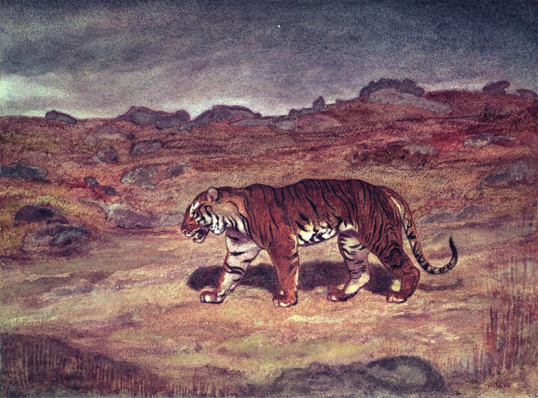 POSTERIIk Famous Modern Artwork Art Mural a Tiger Hunting His Prey by Antoine Louis Barye Oil Paintings Pictures for Home Decor 60x90cm