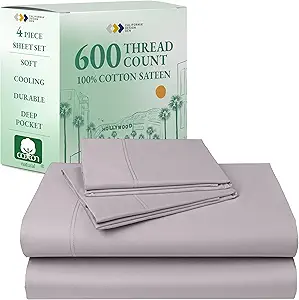 California Design Den Luxury King Size Sheet Set - 100% Cotton, 600 Thread Count Deep Pocket King Sheets, Hotel-Quality Bedding with Sateen Weave - Lavender