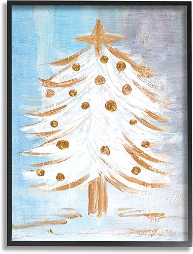 Miniatura 1 de Stupell Industries Árbol de Navidad festivo contemporáneo de invierno bosque de nieve, diseñado por Robin Maria arte de pared enmarcado negro, 11 x