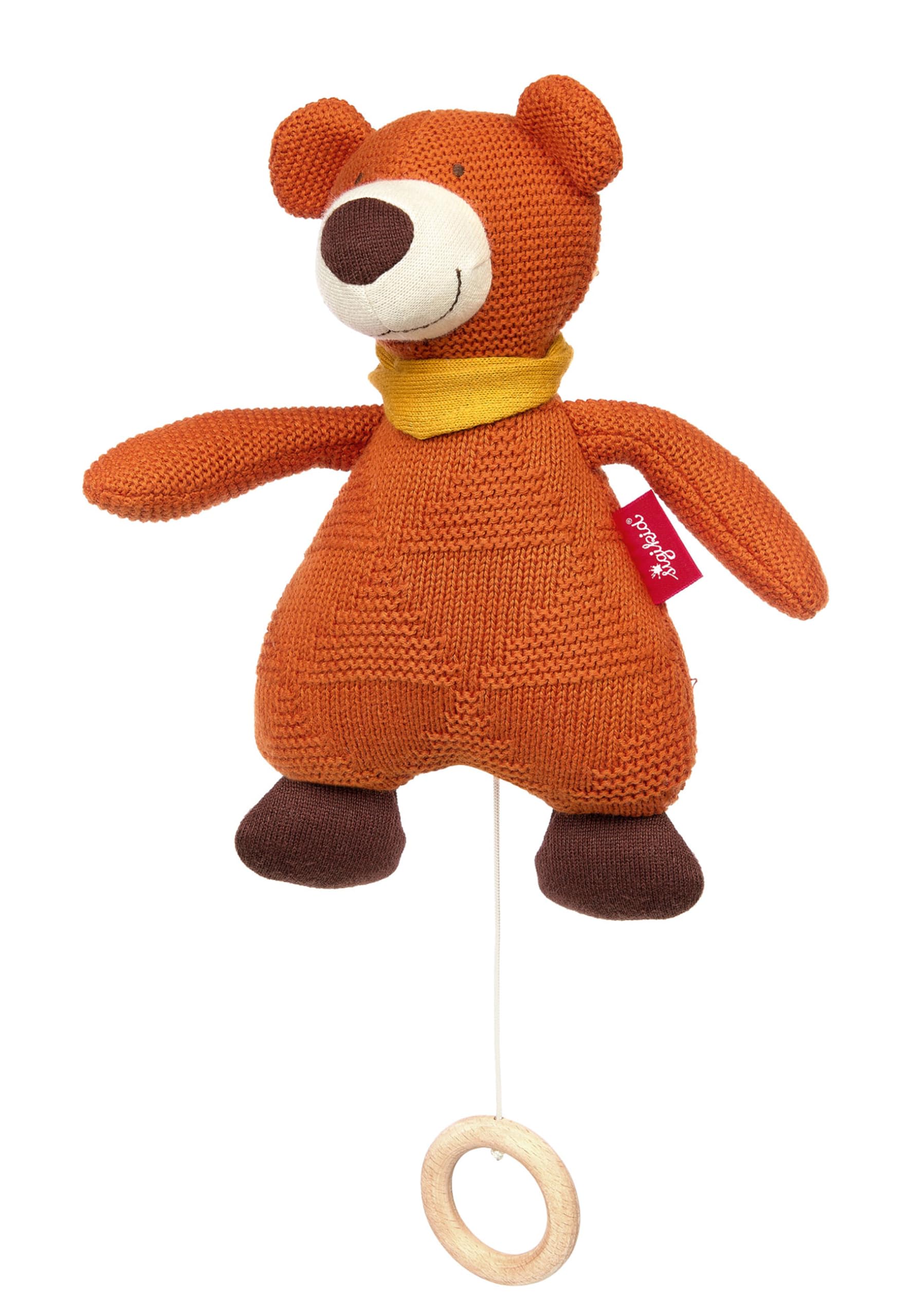 SIGIKID 39688 - Carillon a forma di orso lavorato a maglia, con famosa melodia di ninna, lavabile, meccanismo intercambiabile, per neonati e bambini dalla nascita, arancione, 26 x 16 x 7 cm