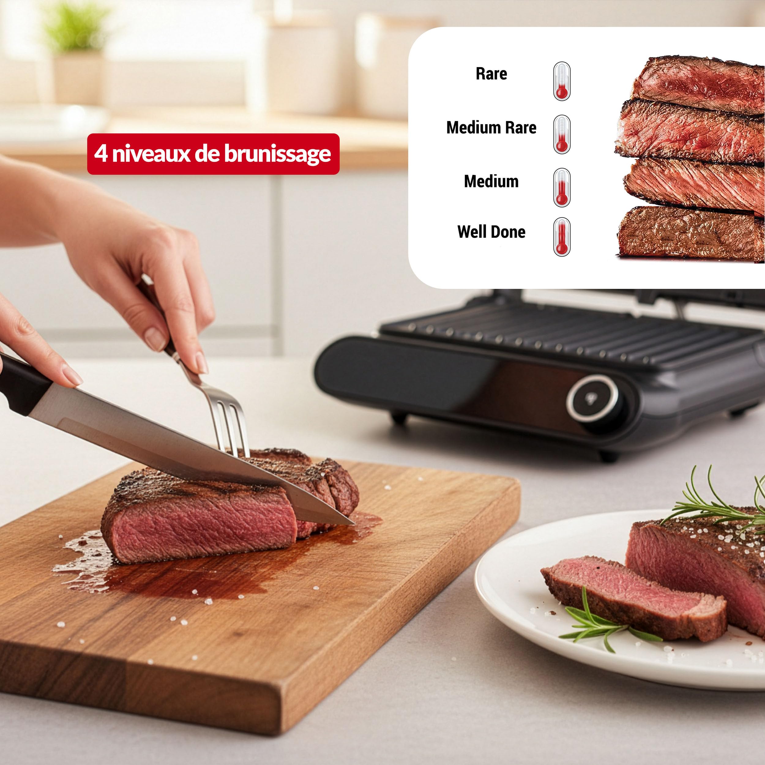 LEHMANN Grill électrique multifonction 2-en-1 pour Viande et Panini, 2200 W, Ouverture à 180°, Plaques Antiadhésives Amovibles, 10 programmes, Réglage Température 90-230 °C, Timer 1-240 min