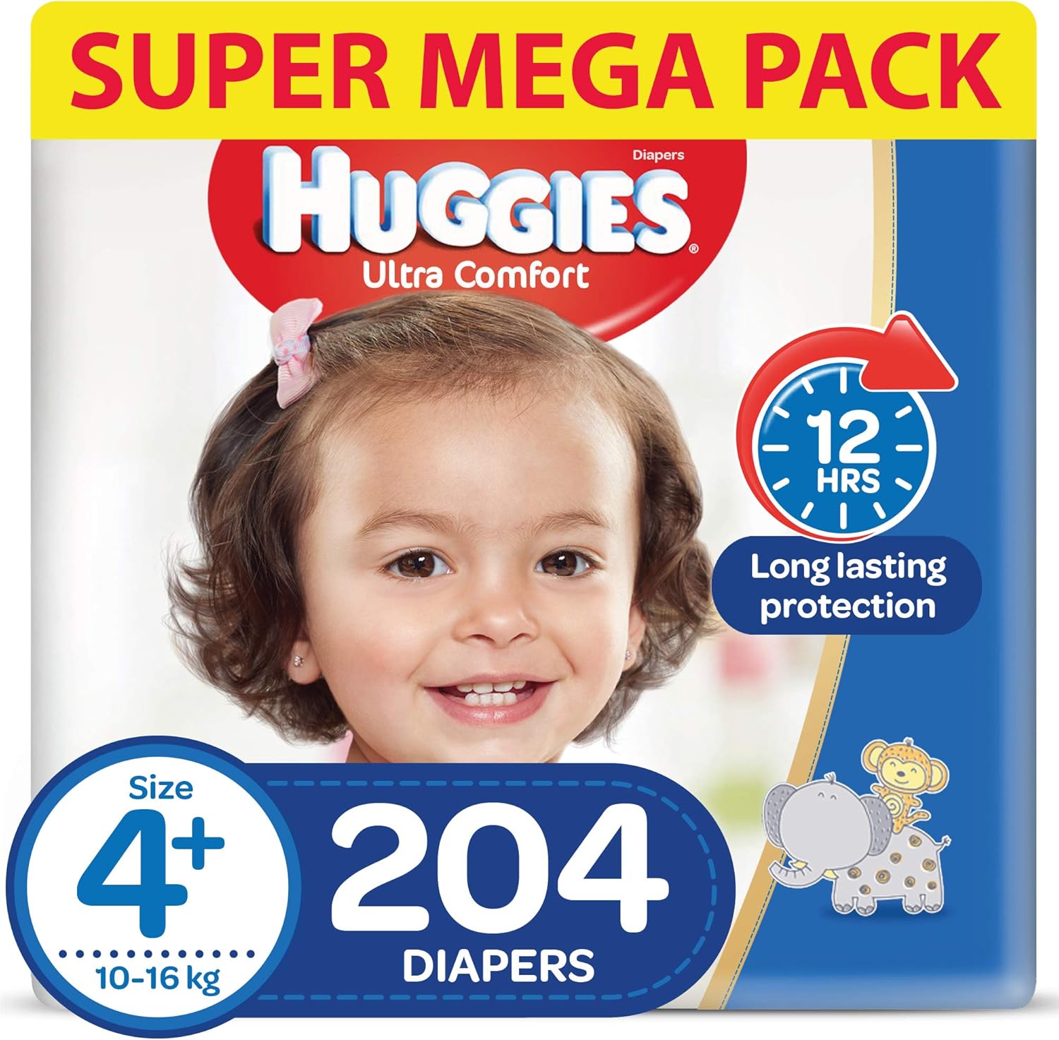 HUGGIES Ultra Comfort Diapers, Size 4+, Jumbo Pack, 1016 kg, 204