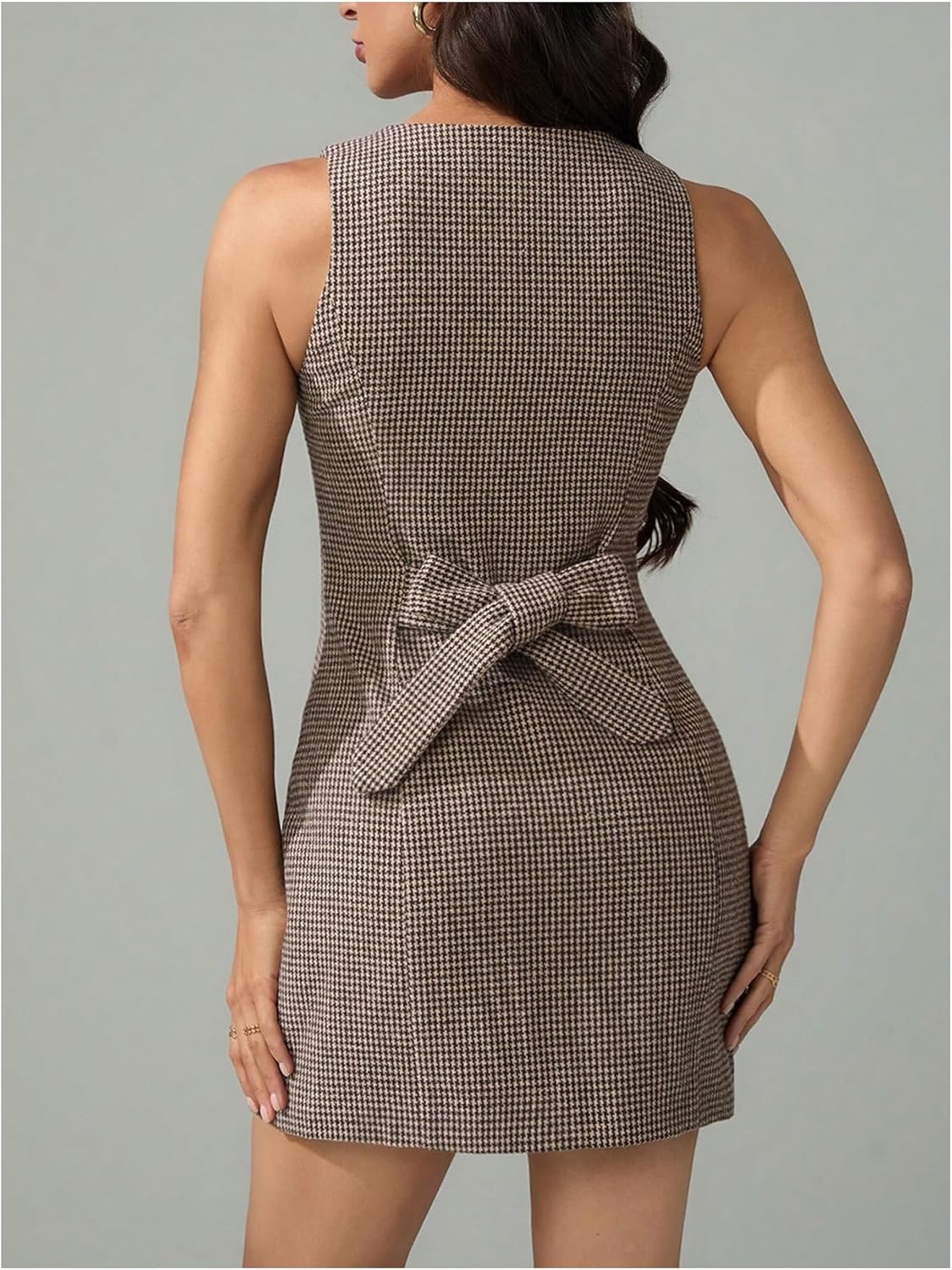 Floerns Women's Houndstooth Sleeveless Tank Dress Button Down Work Business Casual Mini Dresses - Image 3