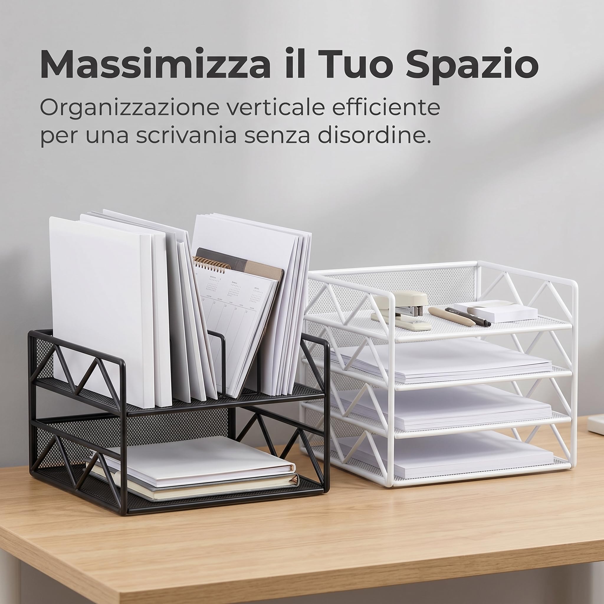 predolo Organizzatore da Scrivania con Ripiani Multipli per E Quaderni Raccotore Portadocumenti con Design Elegante E Funzionale per La Riduzione Del, Bianco, 4 strati, orizzontale, 33 * 26 * 36 cm