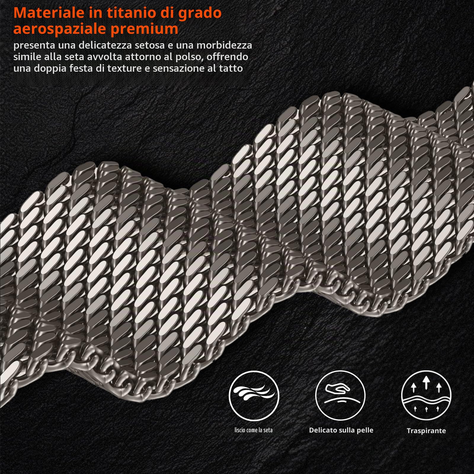 Cinturino Milanese in Titanio Compatibile con Apple Watch Ultra 3/2/1 49mm 46mm 45mm 44mm 42mm (Serie 3 2 1) Uomini Donne, Cinturini in Metallo per iWatch 11 10 9 SE 8 7 6 5 4, Fibbia Stile Paracadute