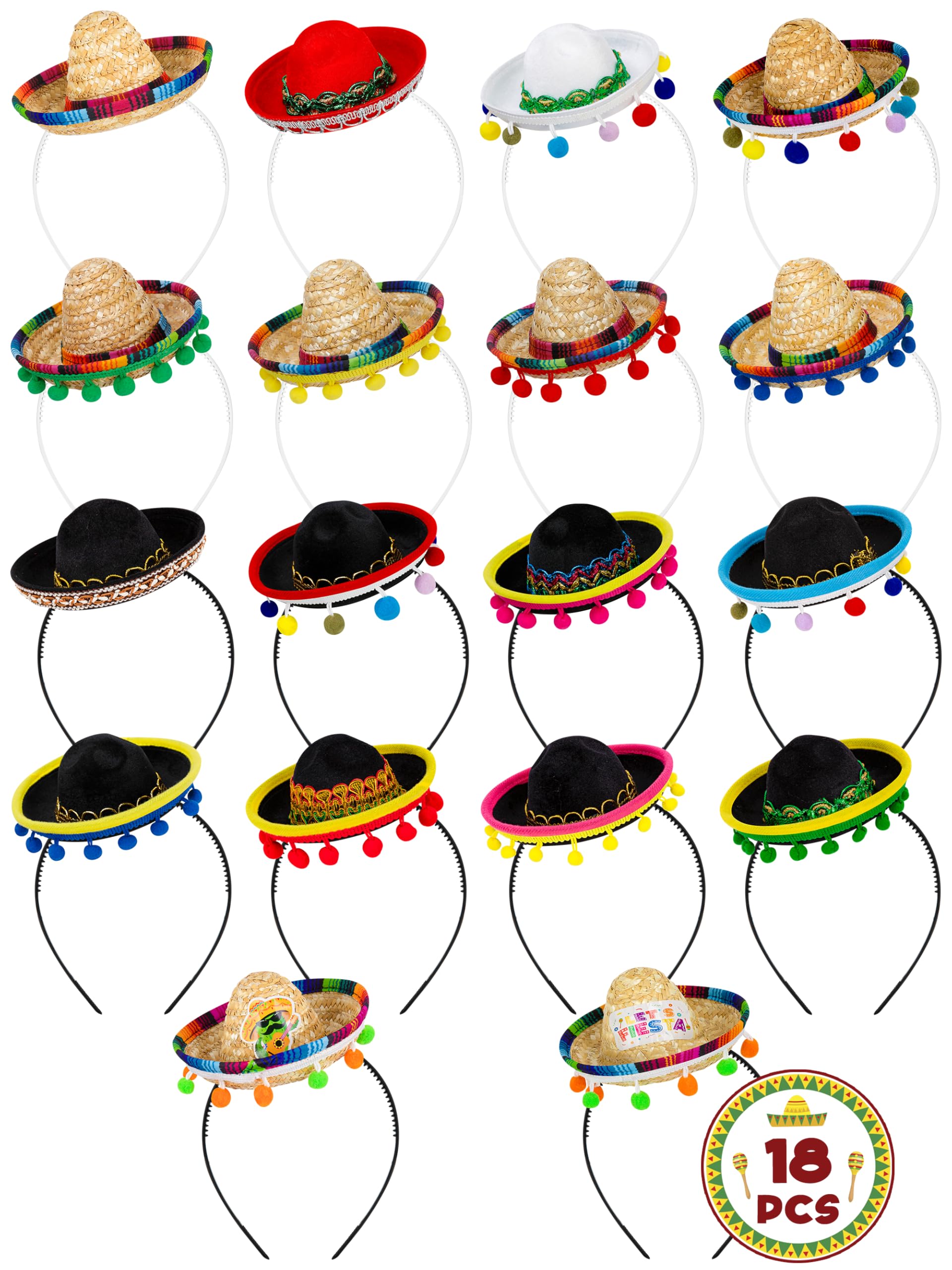 Sombreros de fiesta, diademas clásicas del Cinco de Mayo, sombrero de fiesta mexicana con diadema