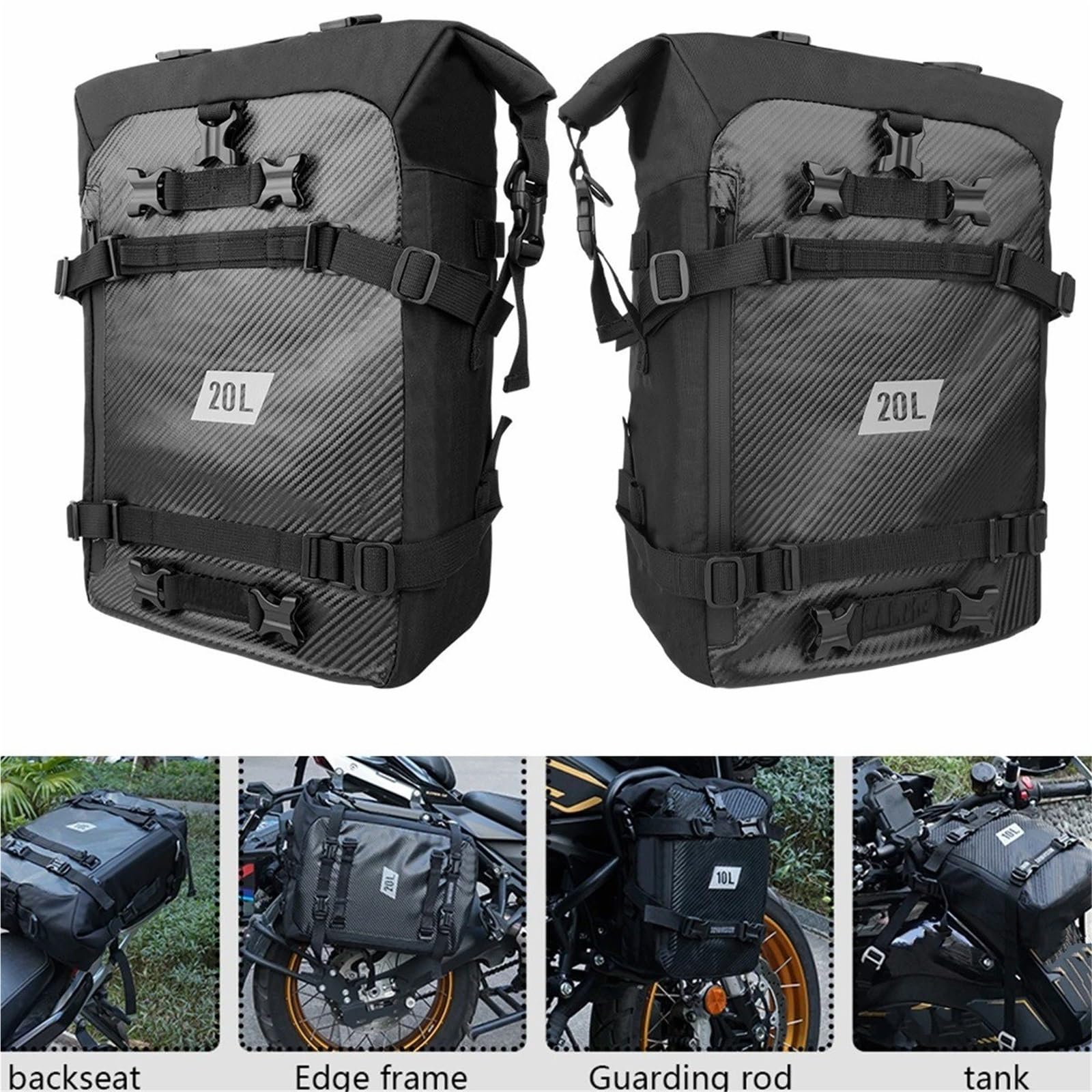 Top Case Motos Bolsa Superior para Motocicleta Mochila Impermeable para Ciclismo 10L 20L 30L Equipaje Lateral Multifuncional Sillín Bolsa De Moto(30L Carbon Fiber)