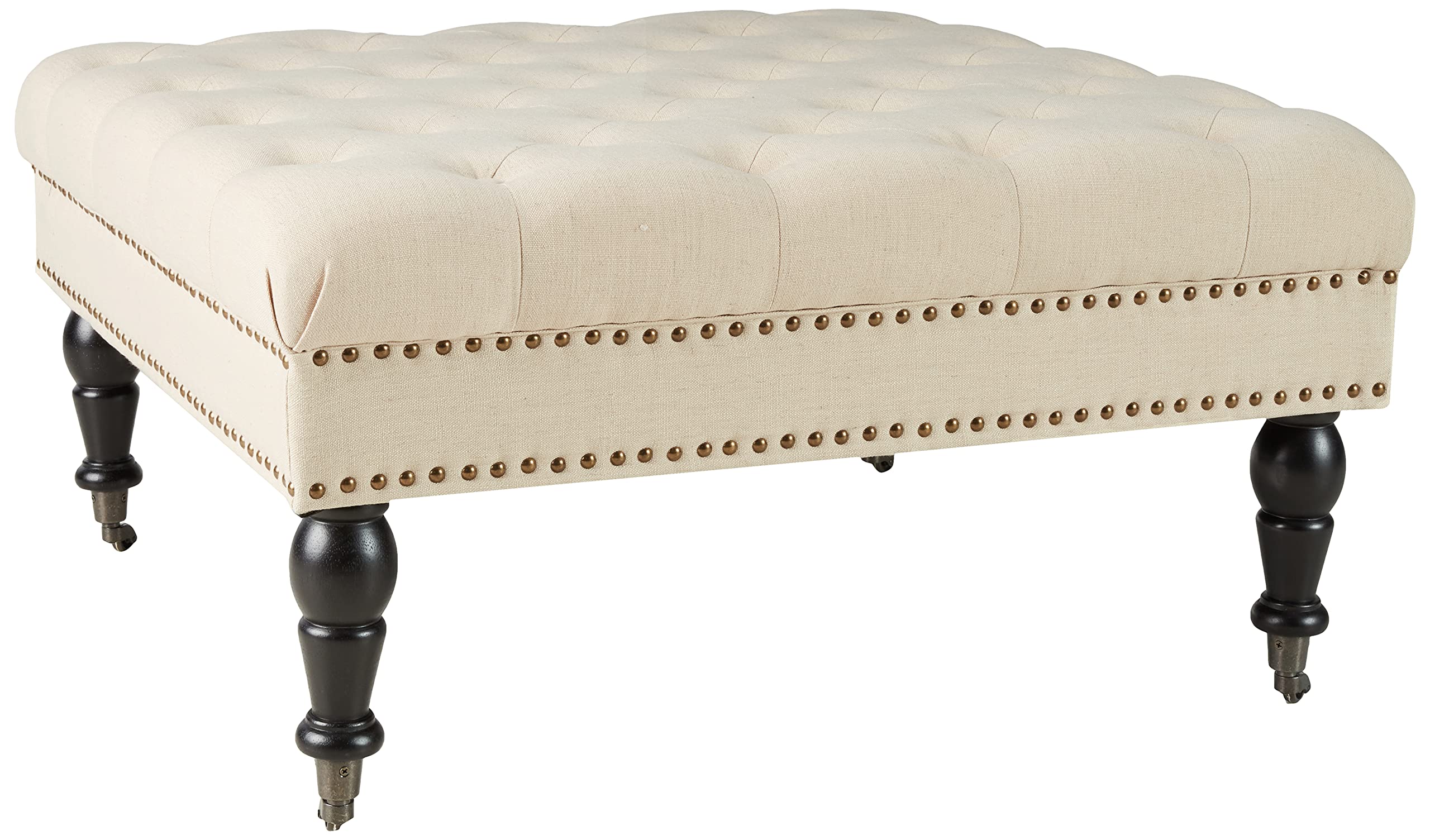 Linon Hattie Square Natural Tufted Ottoman, Brown