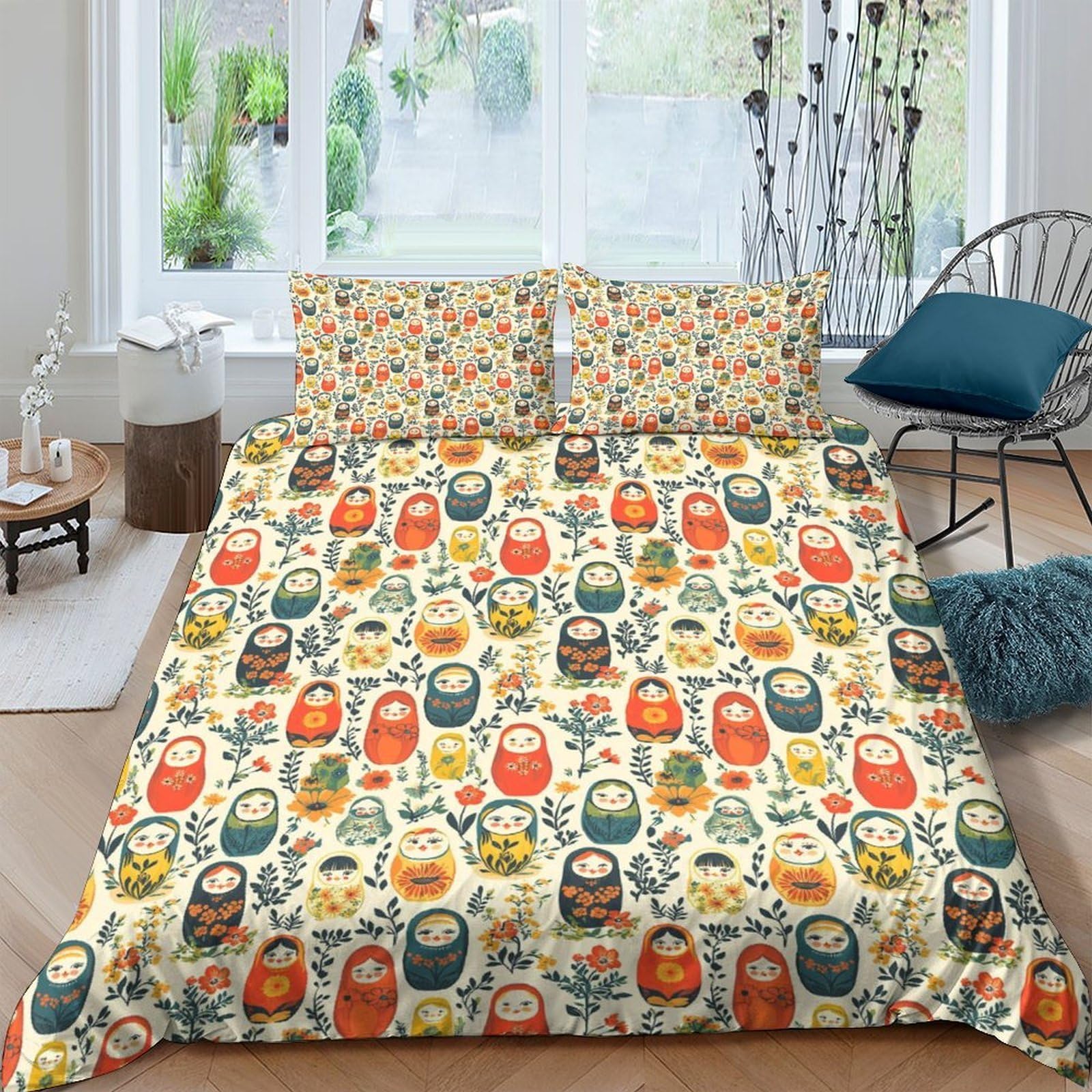 Ctjqhvkz Style-7 3D Printed Matryoshka Doll Fitted Sheet Microfiber Soft Russian Folk Art Bed Cover For Bedroom Dorm Decor Single（135X200cm）