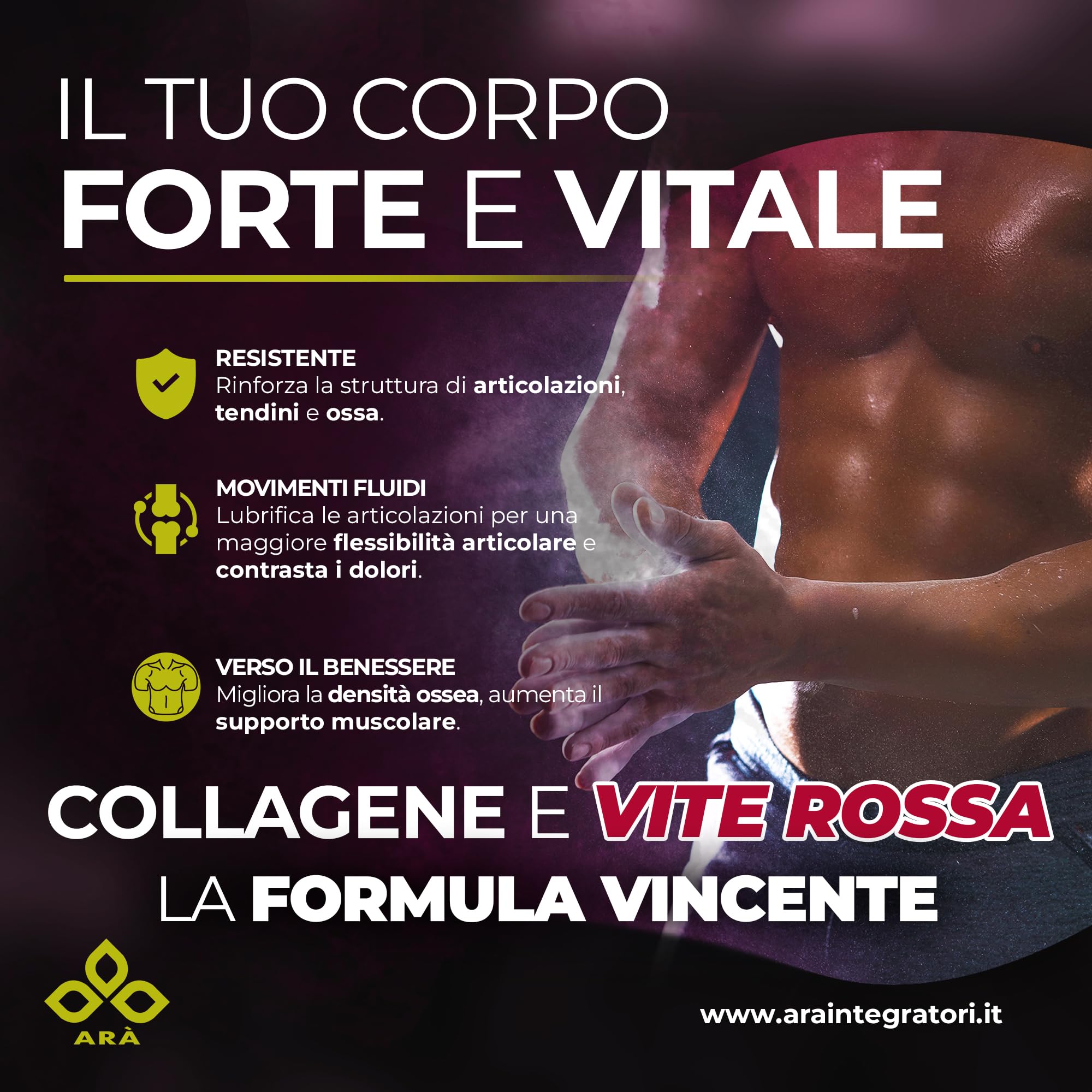 Collagene e Acido Ialuronico ARÀ®, 2400mg Collagene Idrolizzato, 210mg Acido Ialuronico,180 CPR con Vite Rossa, Vitamina C e D, Coenzima Q10, Selenio e Biotina-VITIGEN