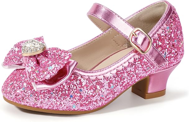 Hehainom Girls Dress Shoes Low Heels Mary Jane Flower Girl Wedding Party Communion Toddler Kids Heels