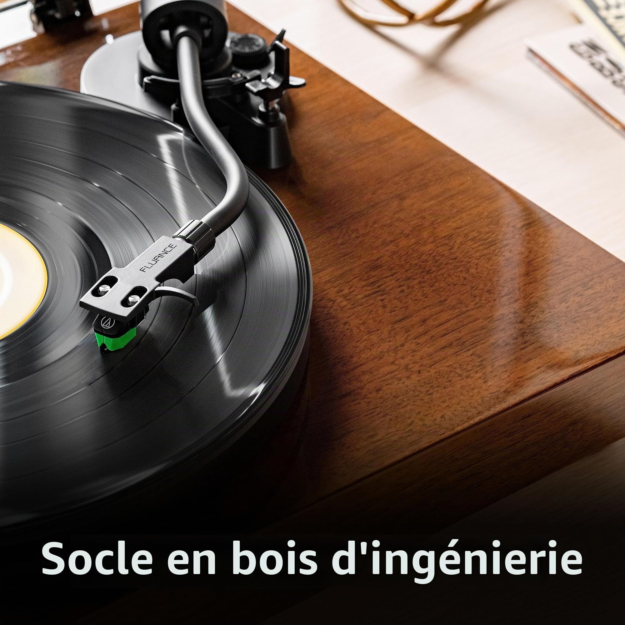 Fluance RT81+ Platine Vinyle Hi-FI – Cellule VM95E, Plateau Anti-Résonance, Tapis Acrylique, Préampli Phono, Socle Bois Massif, Pieds Réglables – Blanc Piano