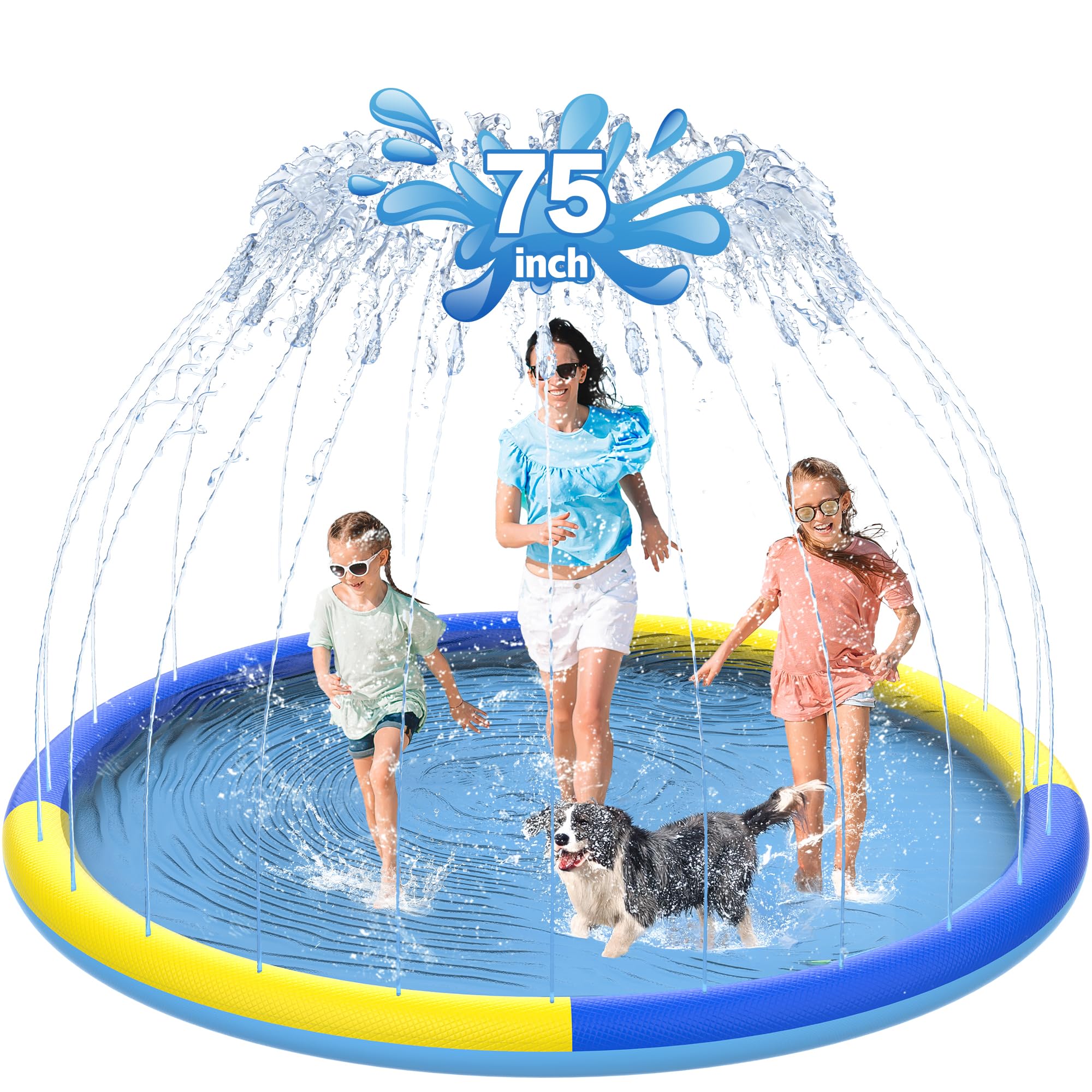 CACSPS 190,5 cm rutschfestes Spritzpad für Kinder und Hunde, verdickter Sprinkler-Pool, Sommer, Outdoor-Wasserspielzeug, extra großes Hinterhof-Planschbecken für Kinder, Jungen und Mädchen oder