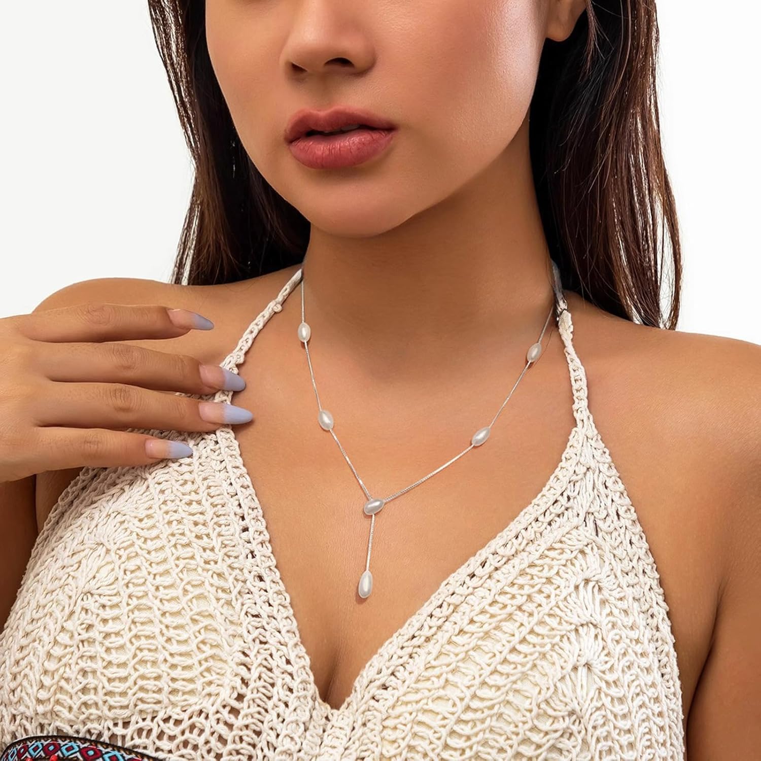 Dainty Pearl Necklaces for Women 925 Sterling Silver Simple White Pearl Drop Y Long Pendant Necklace Pearls Gold Choker Necklace for Mother Bride Birthday Wedding Valentines Day Jewelry Gift - Image 4